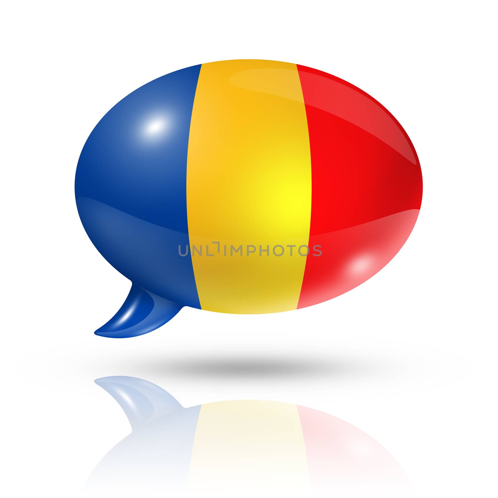 three dimensional Chad flag in a speech bubble isolated on white with clipping path