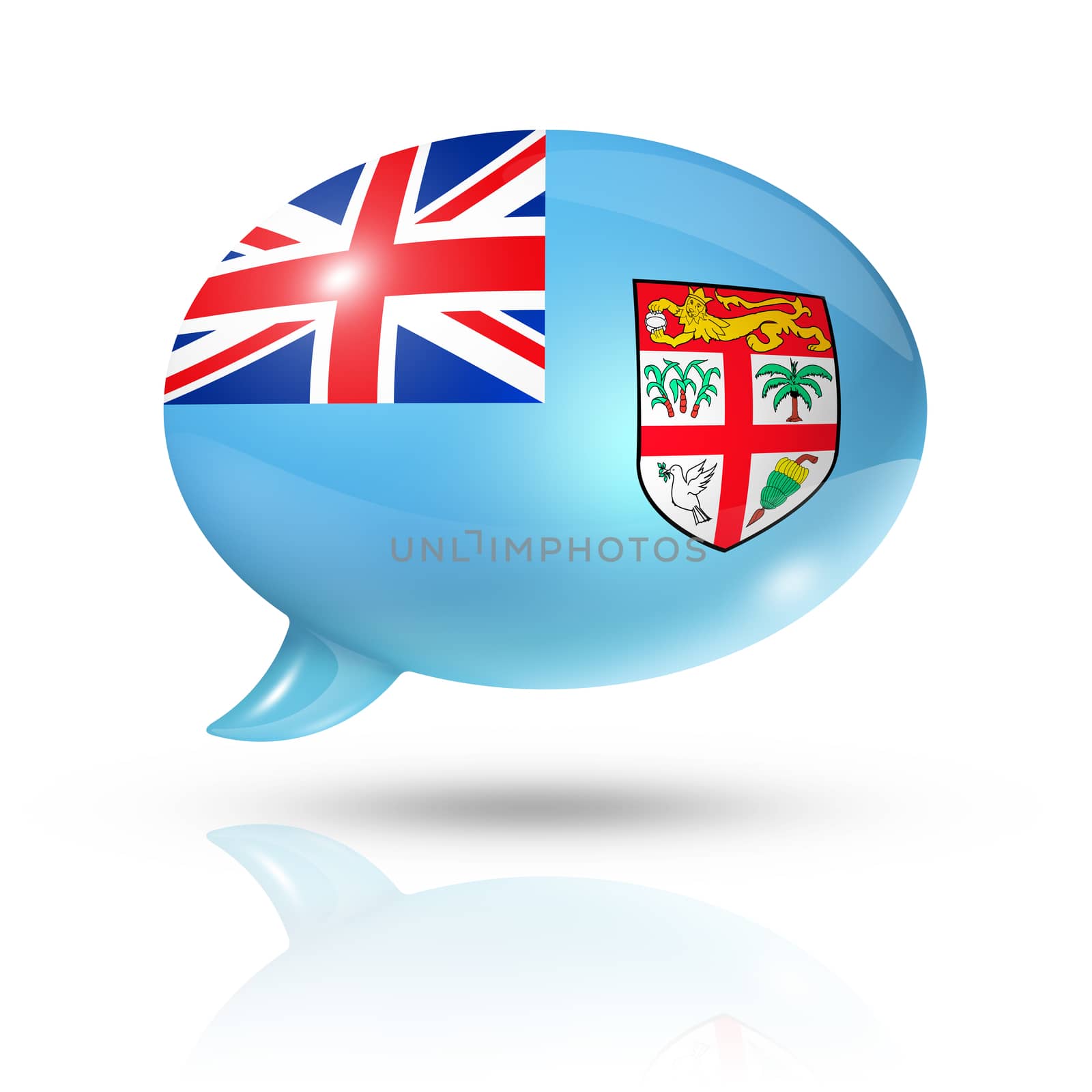 three dimensional Fiji flag in a speech bubble isolated on white with clipping path