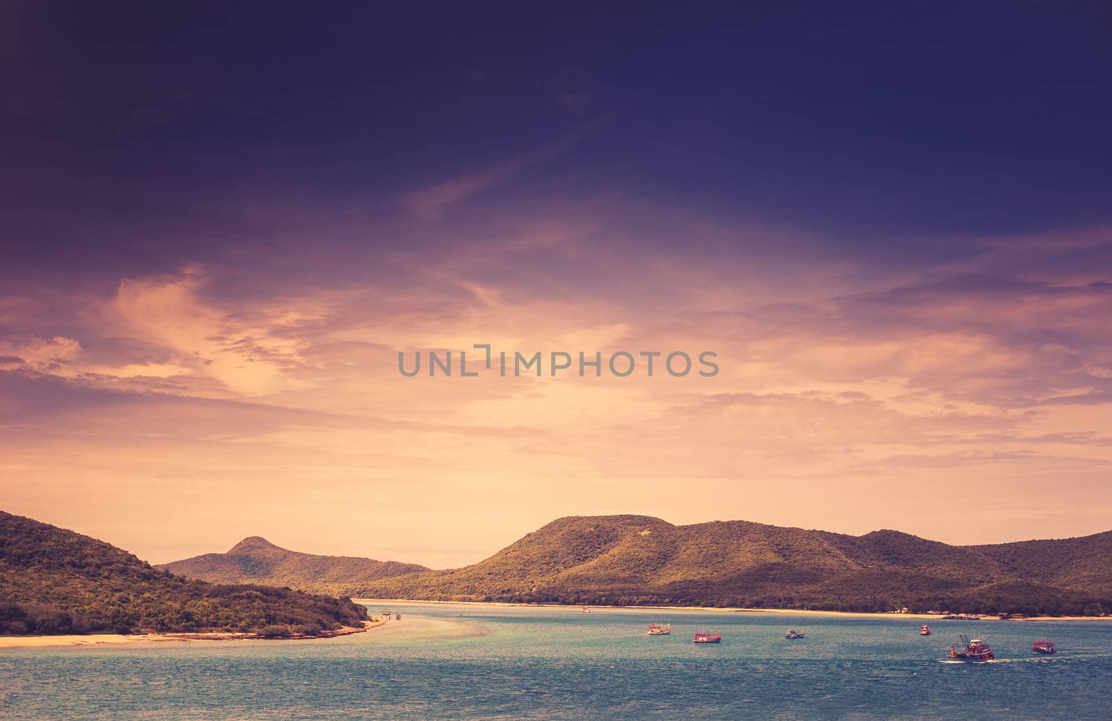 Green island and sea nature landscape in Thailand vintage
