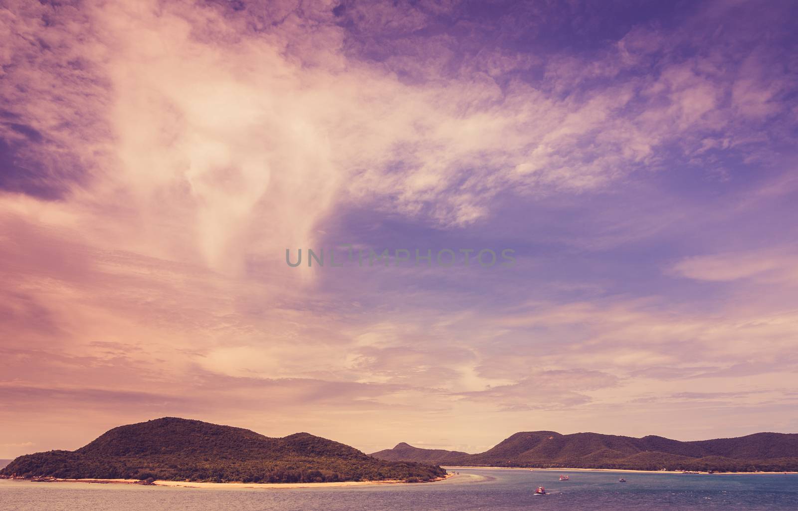 Green island and sea nature landscape in Thailand vintage