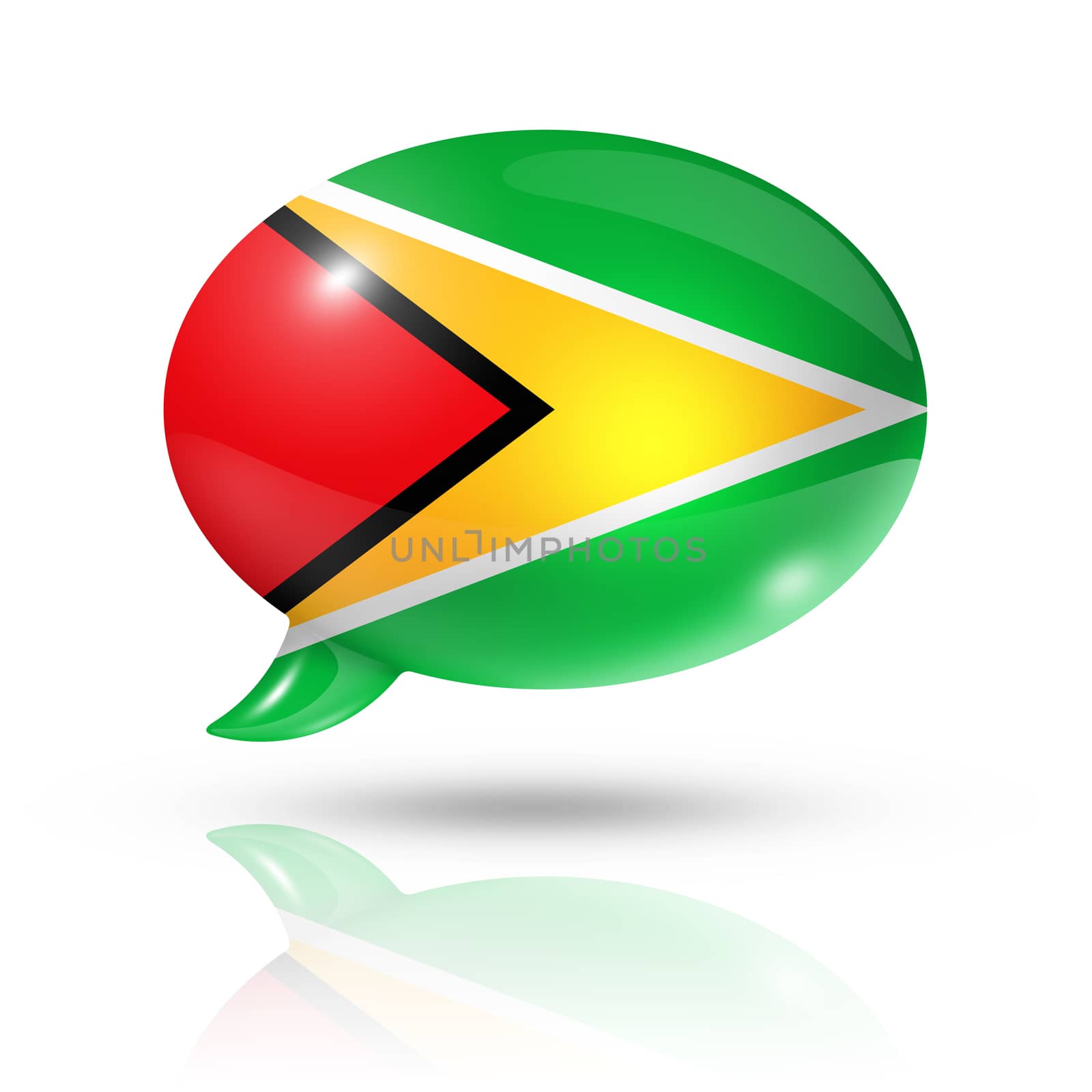 three dimensional Guyana flag in a speech bubble isolated on white with clipping path