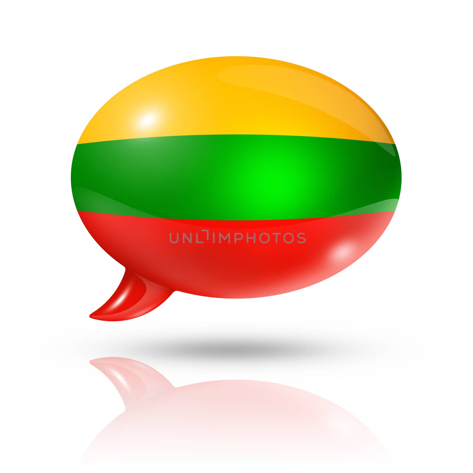 three dimensional Lithuania flag in a speech bubble isolated on white with clipping path