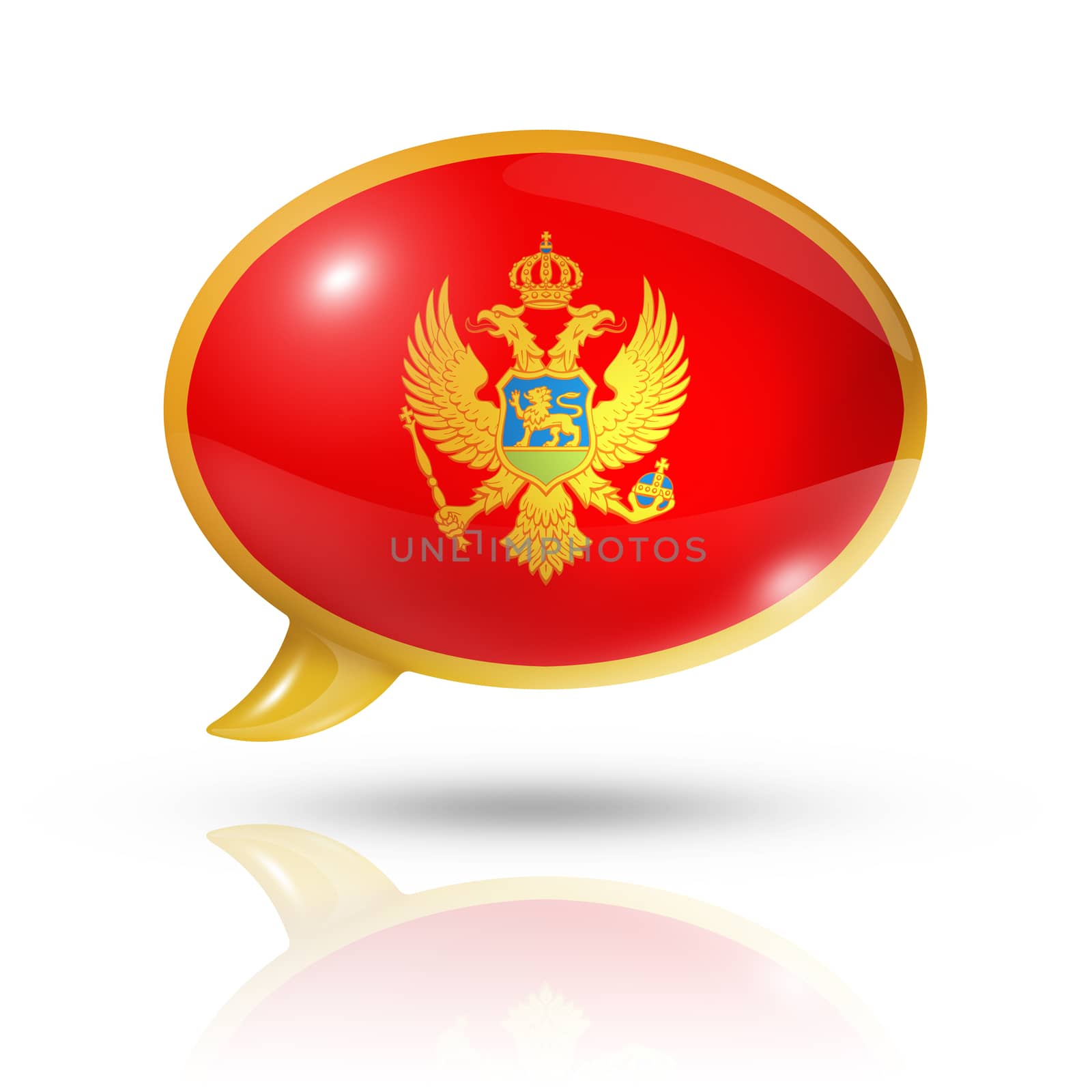 three dimensional Montenegro flag in a speech bubble isolated on white with clipping path