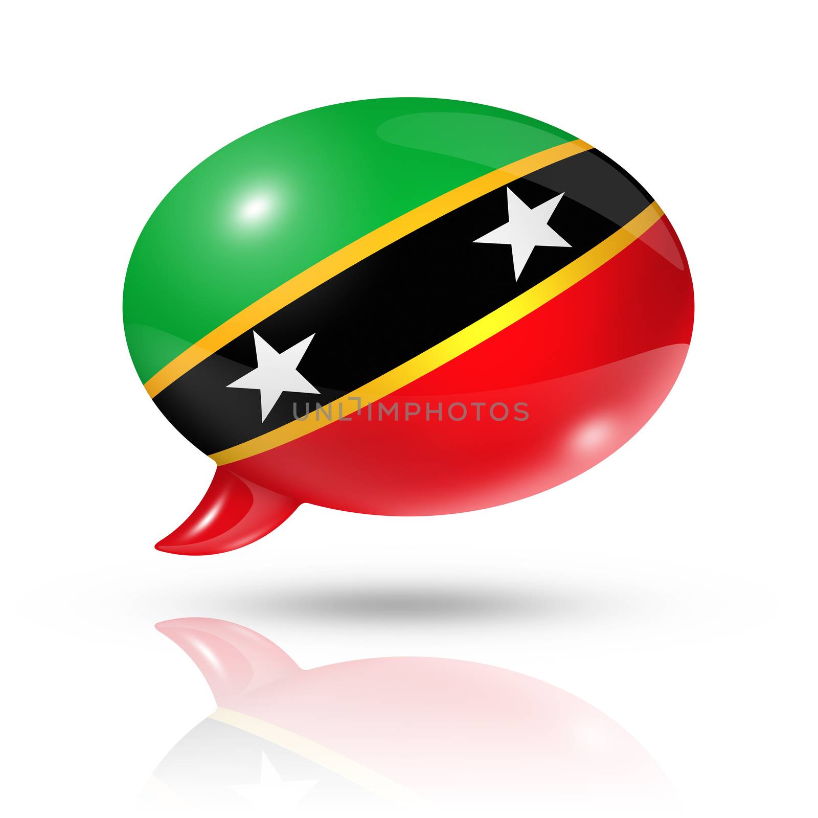 three dimensional Saint Kitts And Nevisflag in a speech bubble isolated on white with clipping path