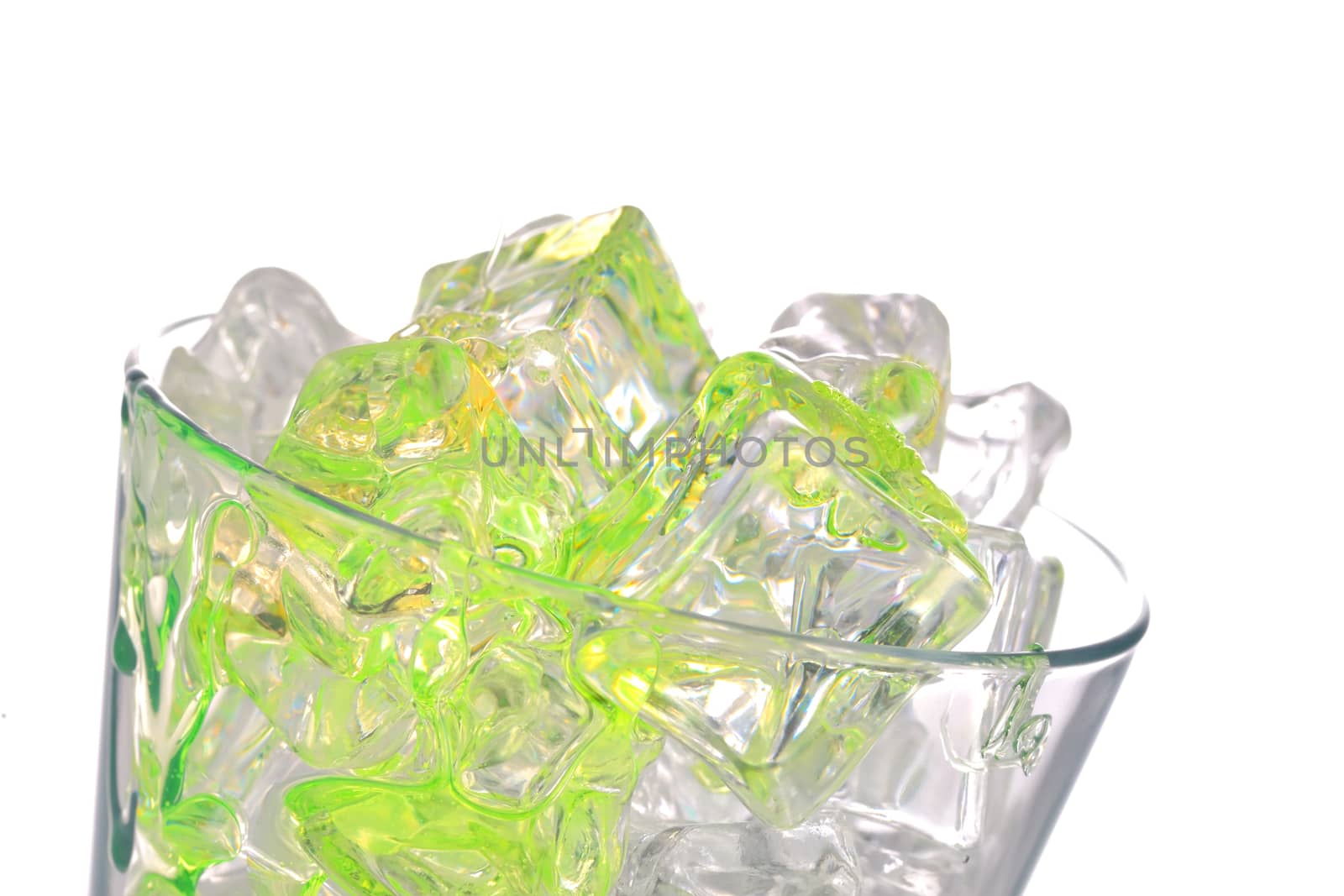 cocktail and ice cubes on white background

