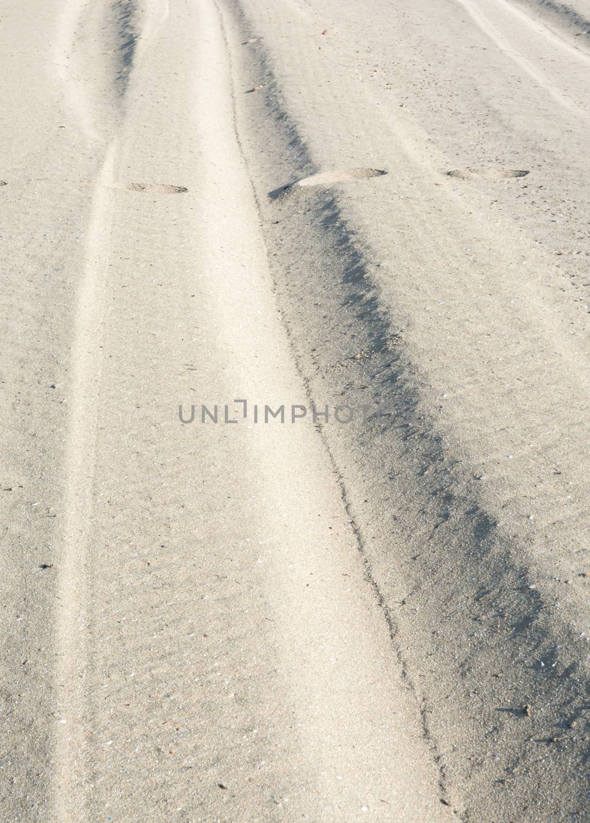 Sand tracks and footprints. Mallorca, Balearic islands, Spain.