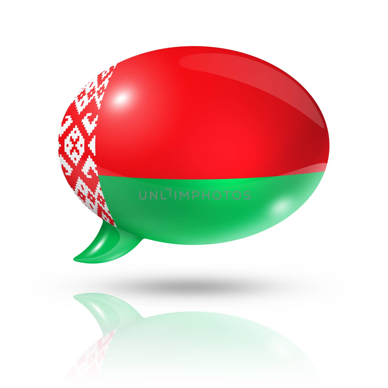 three dimensional Belarus flag in a speech bubble isolated on white with clipping path