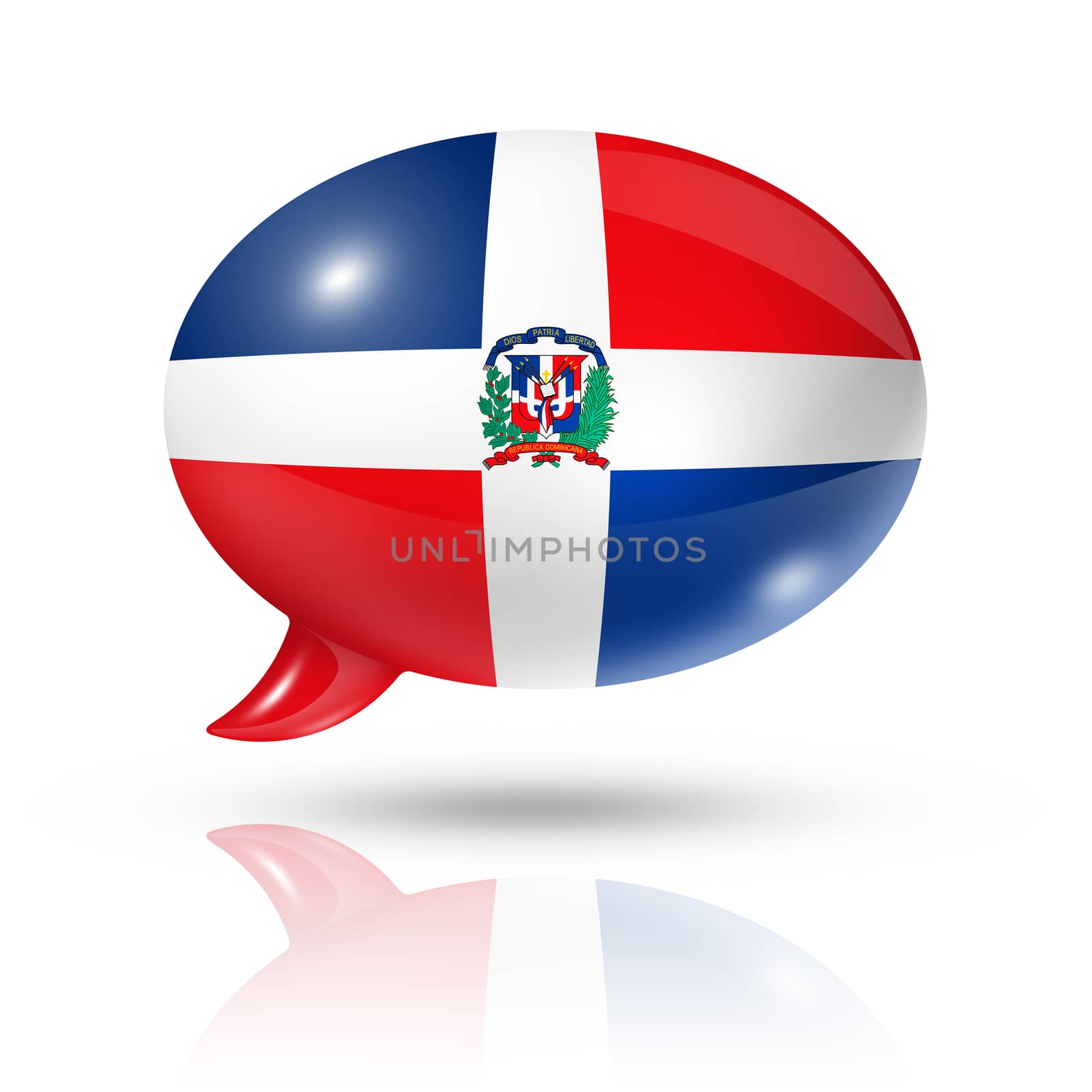 three dimensional Dominican Republic flag in a speech bubble isolated on white with clipping path