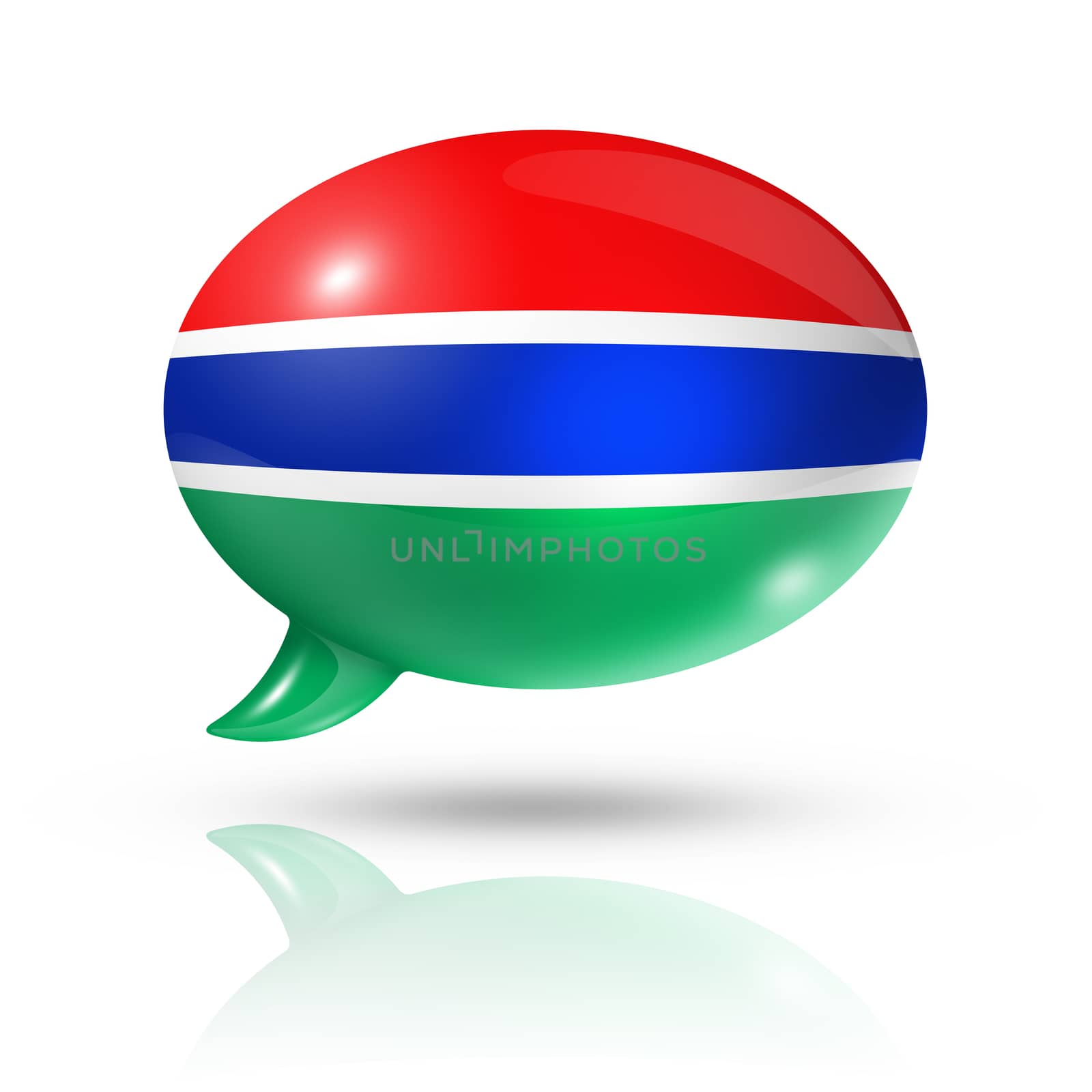 three dimensional Gambia flag in a speech bubble isolated on white with clipping path
