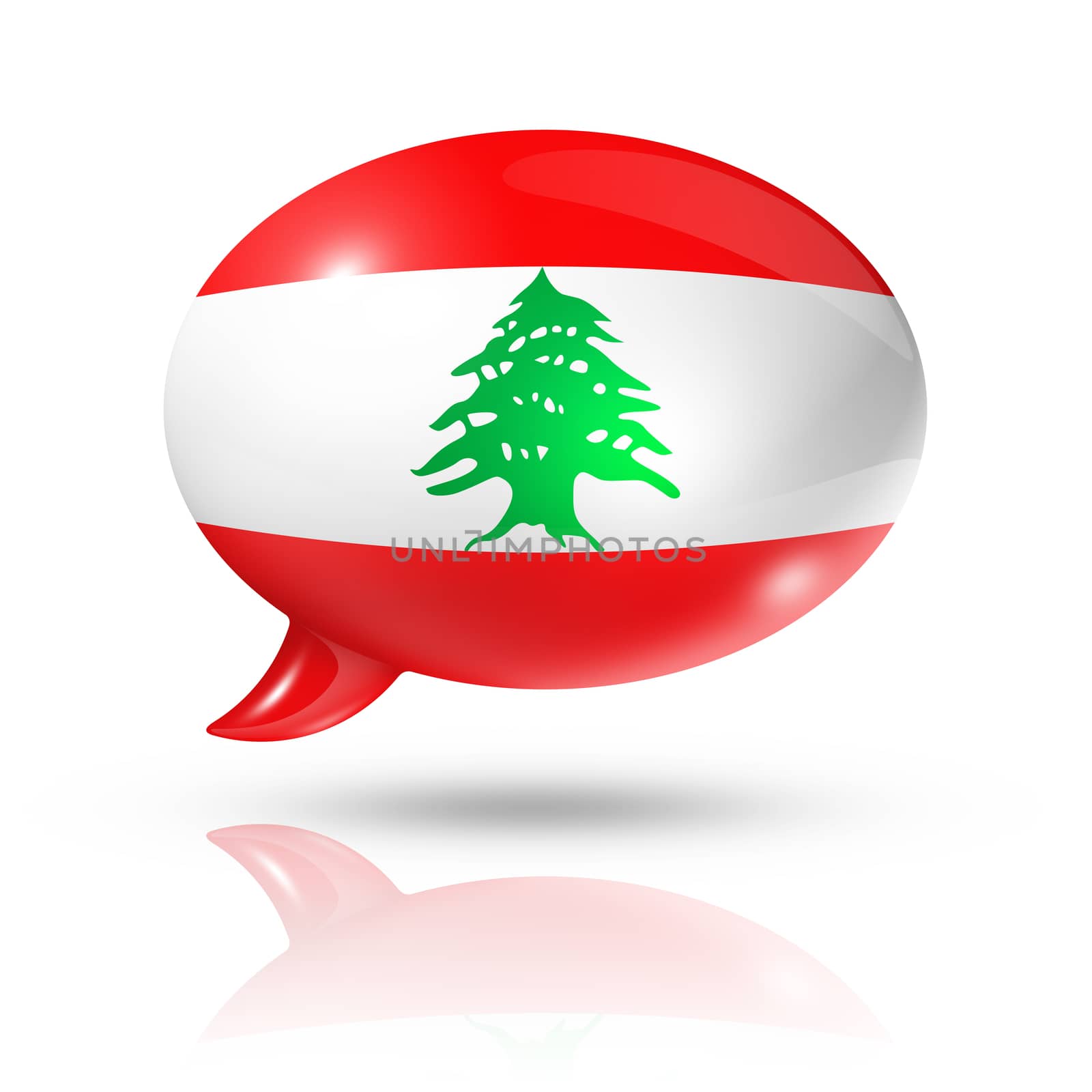 three dimensional Lebanon flag in a speech bubble isolated on white with clipping path