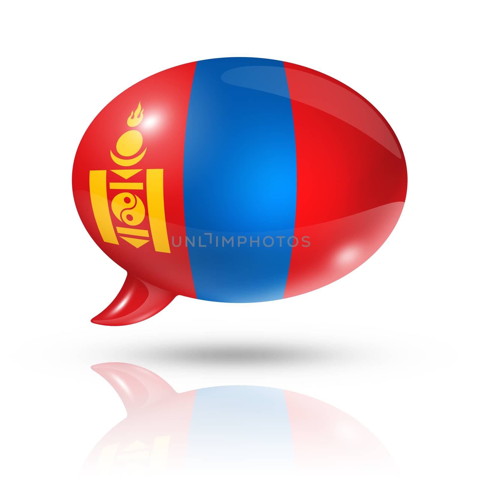 three dimensional Mongolia flag in a speech bubble isolated on white with clipping path