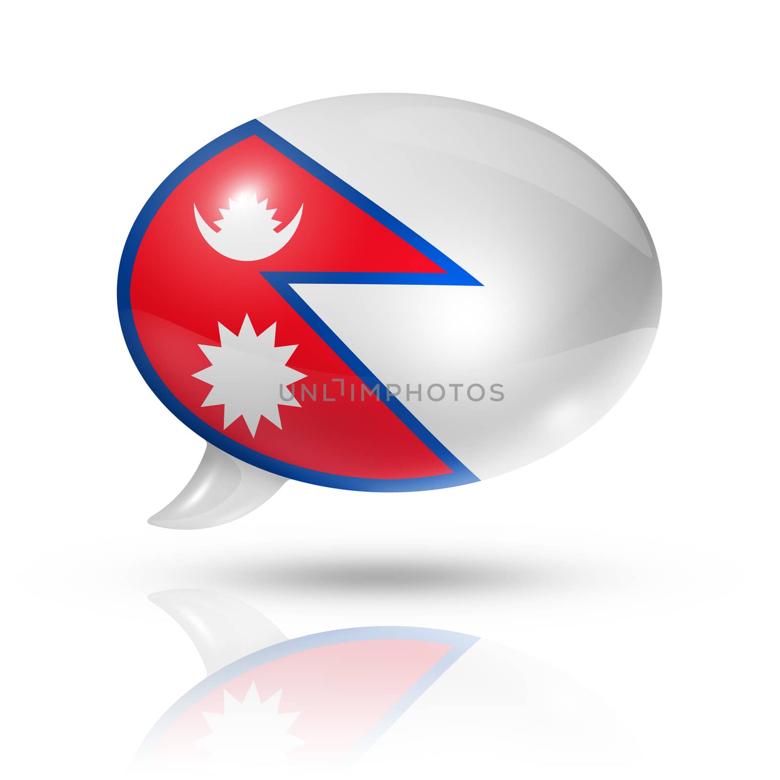 three dimensional Nepal flag in a speech bubble isolated on white with clipping path