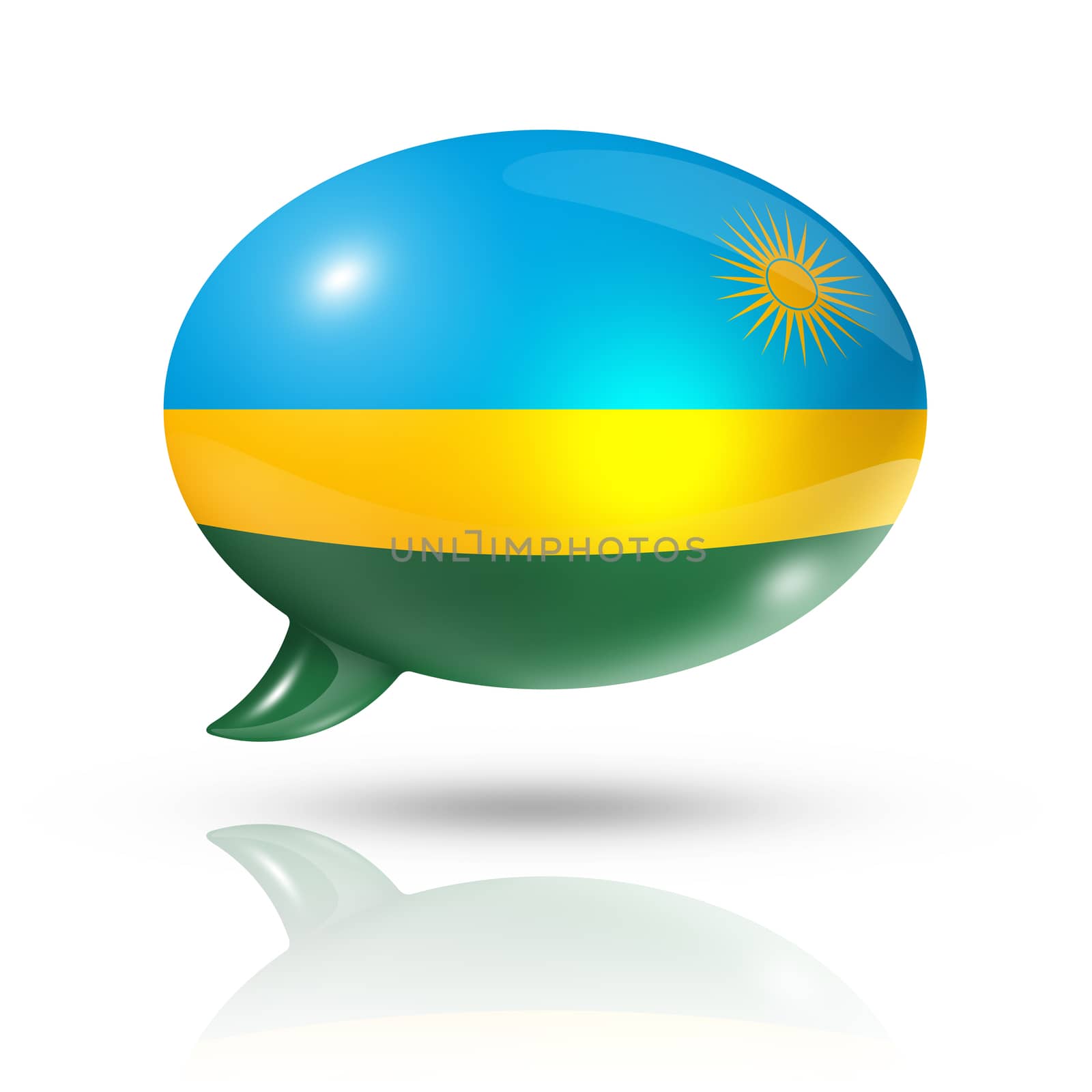 three dimensional Rwanda flag in a speech bubble isolated on white with clipping path