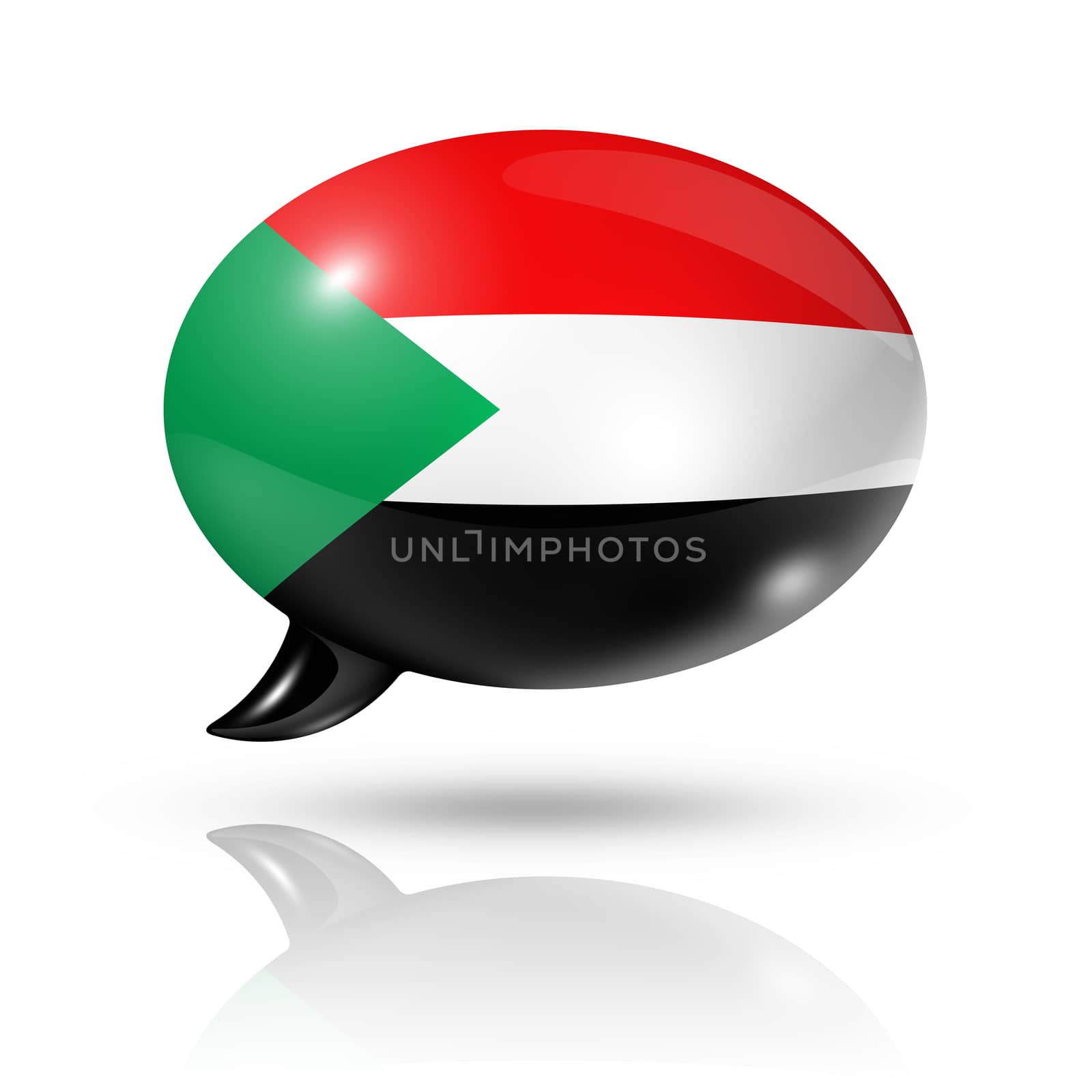 three dimensional Sudan flag in a speech bubble isolated on white with clipping path