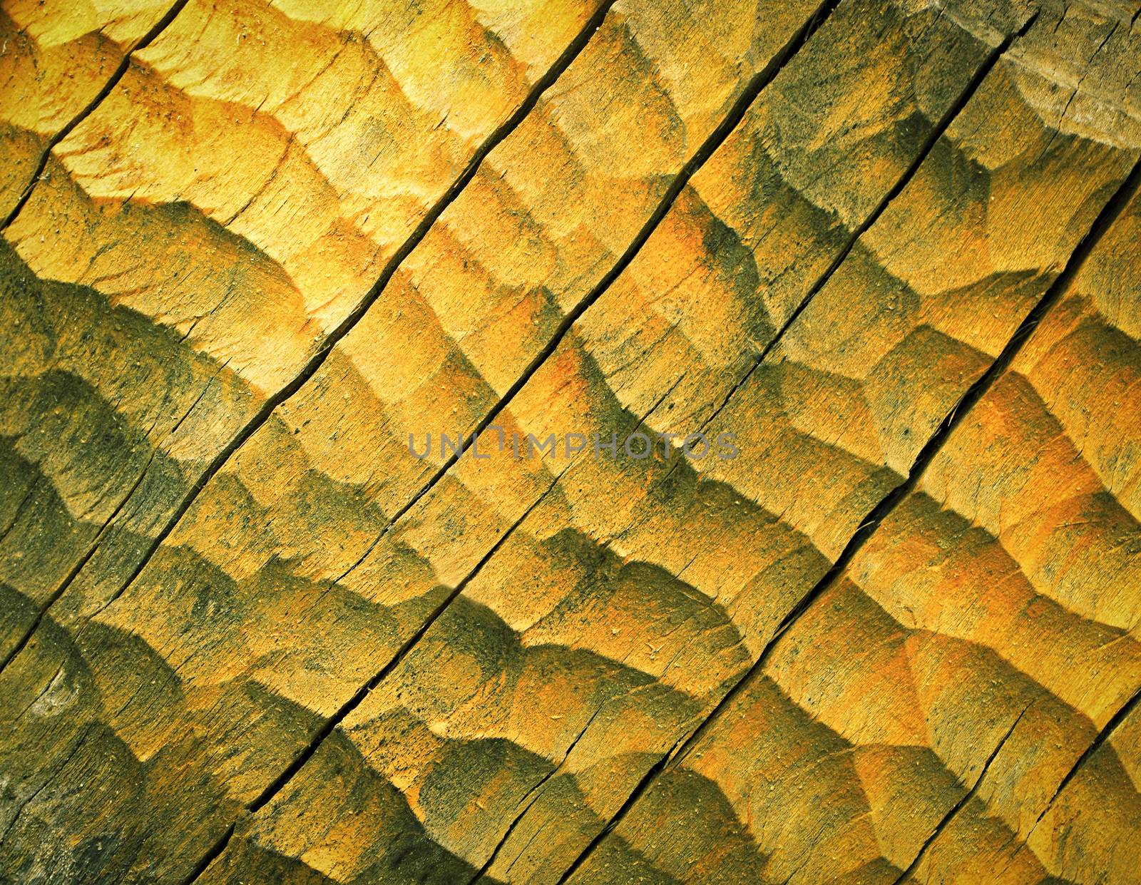 abstract background or texture yellow Gouged wooden board
