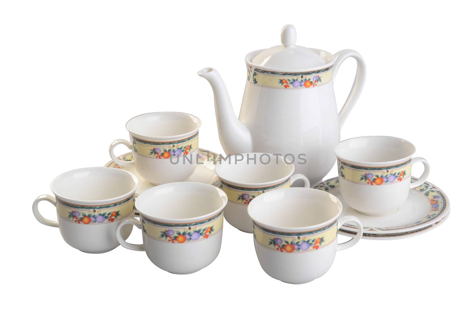 teapot and cup set . teapot and cup set on a background.