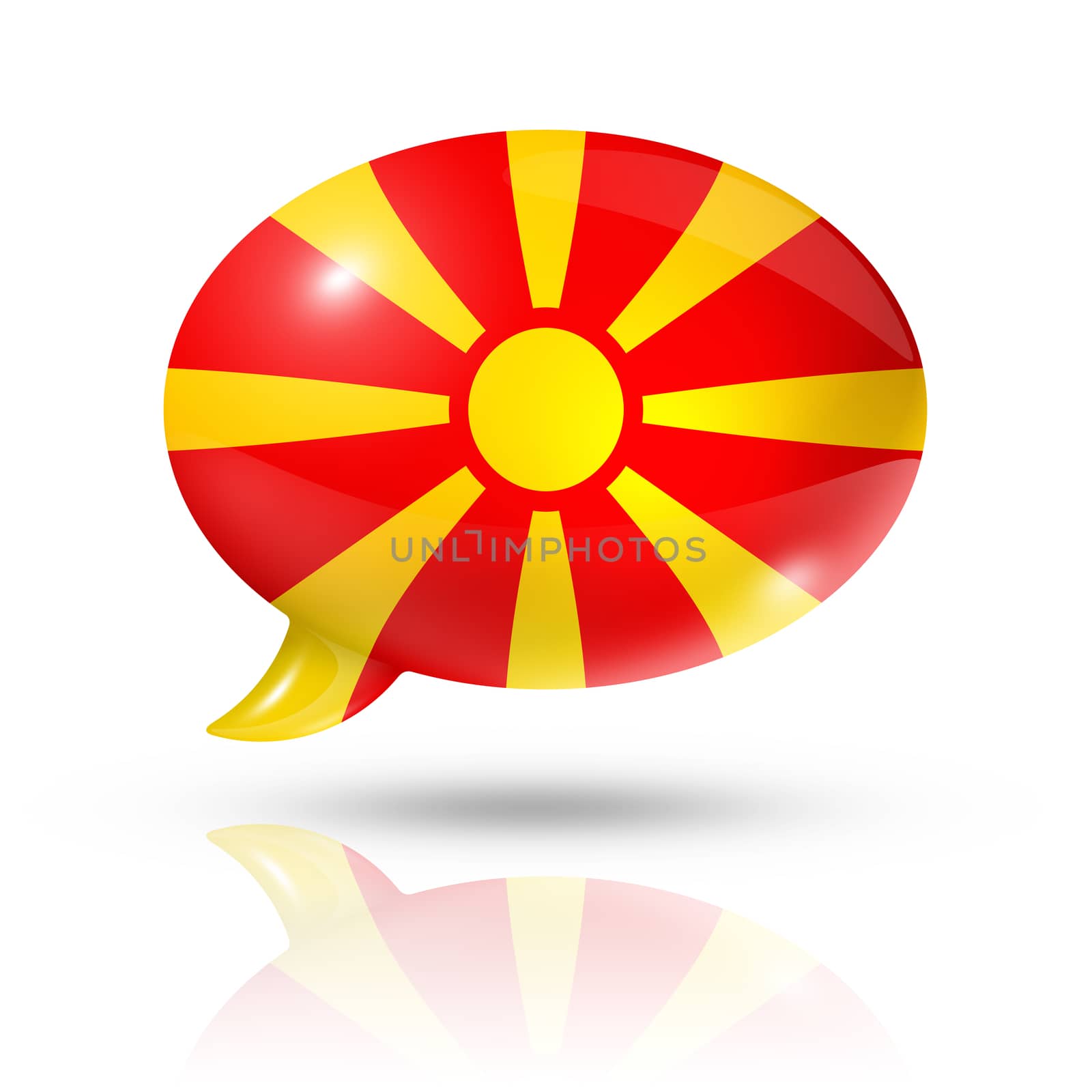 three dimensional Macedonia flag in a speech bubble isolated on white with clipping path