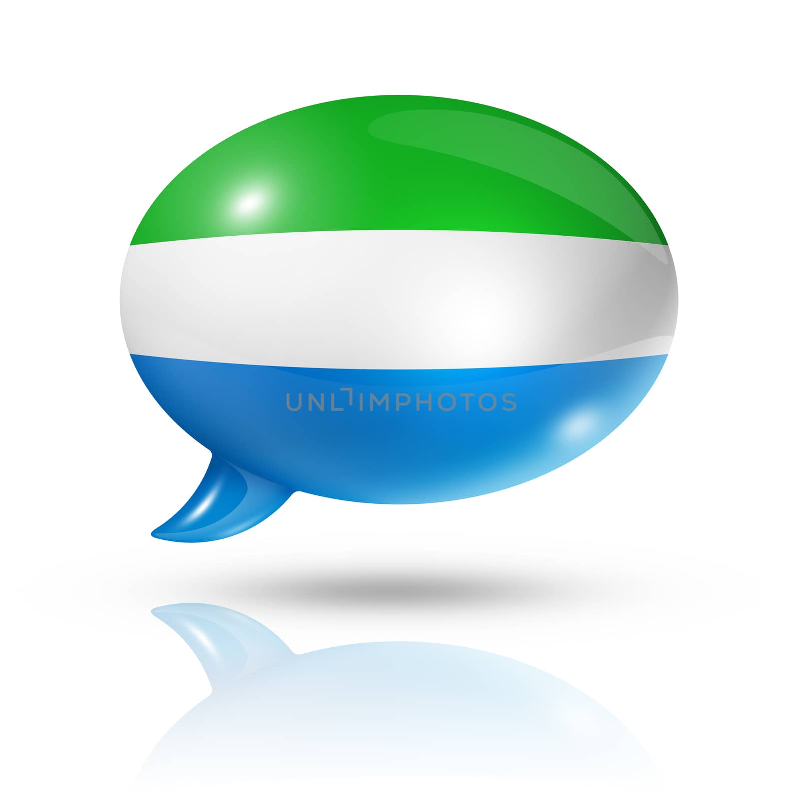 three dimensional Sierra Leone flag in a speech bubble isolated on white with clipping path