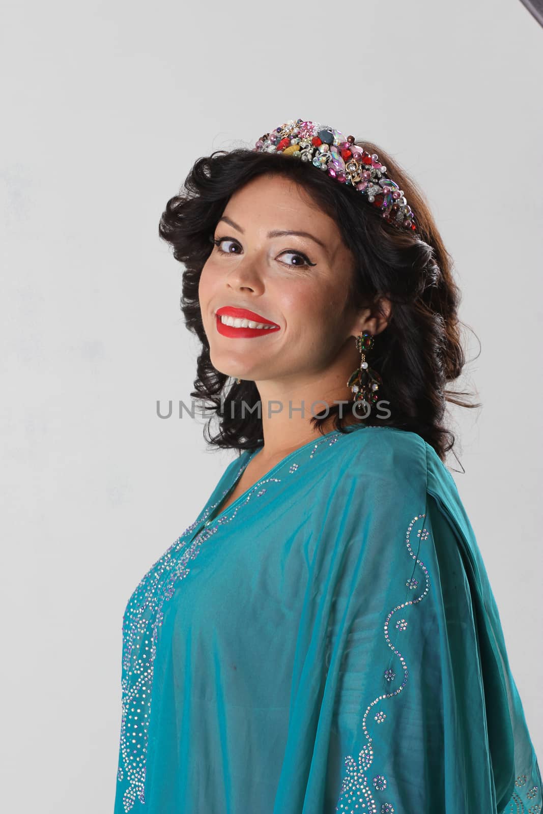 Adult arabian woman in blue abaya