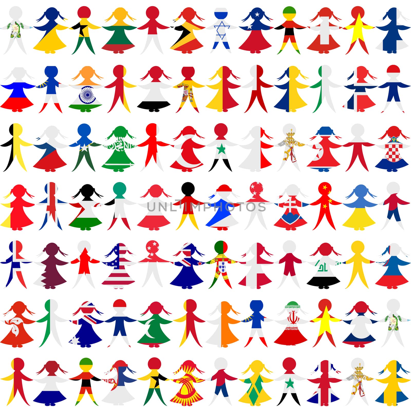 Holding hands people patterned in the World's flags background by hibrida13