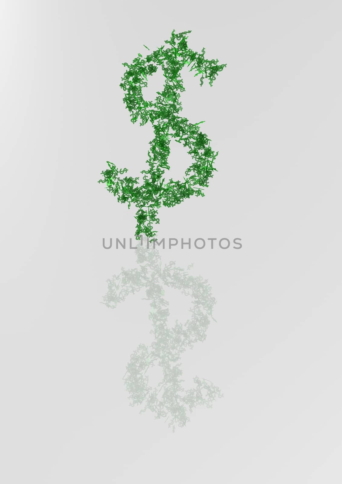 Currency sign the dollar made of a set of small dollars.