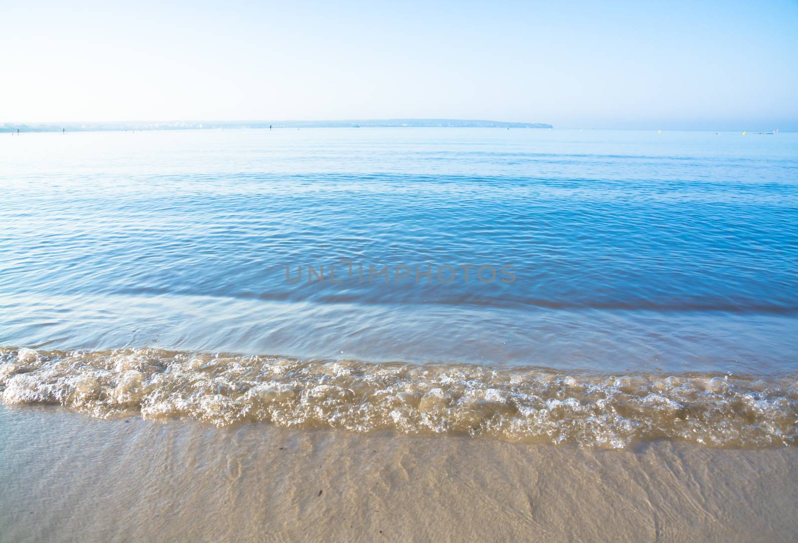 Morning waves closeup. Mallorca, Balearic islands, Spain in July.