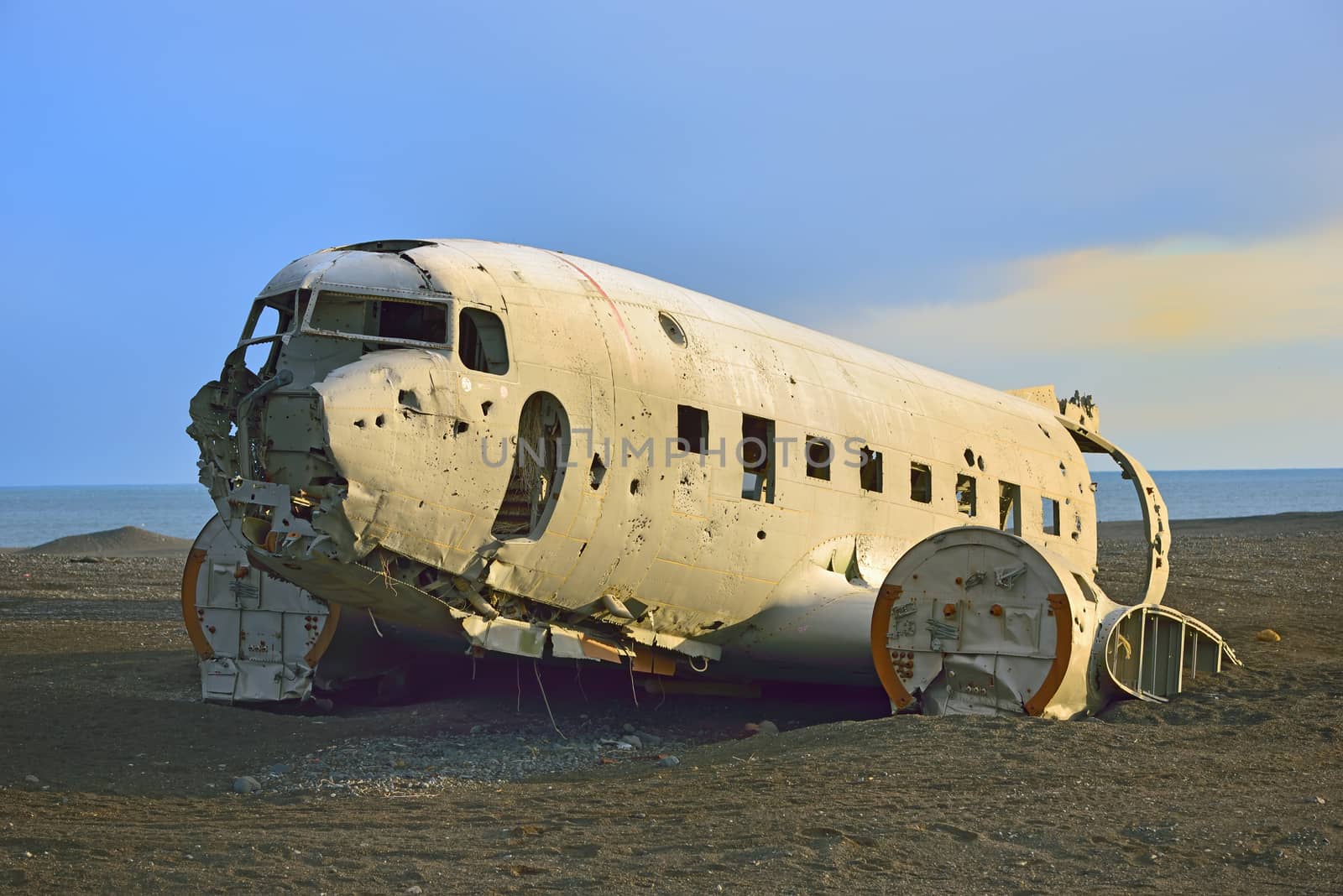 Wreck of an airplane stranded