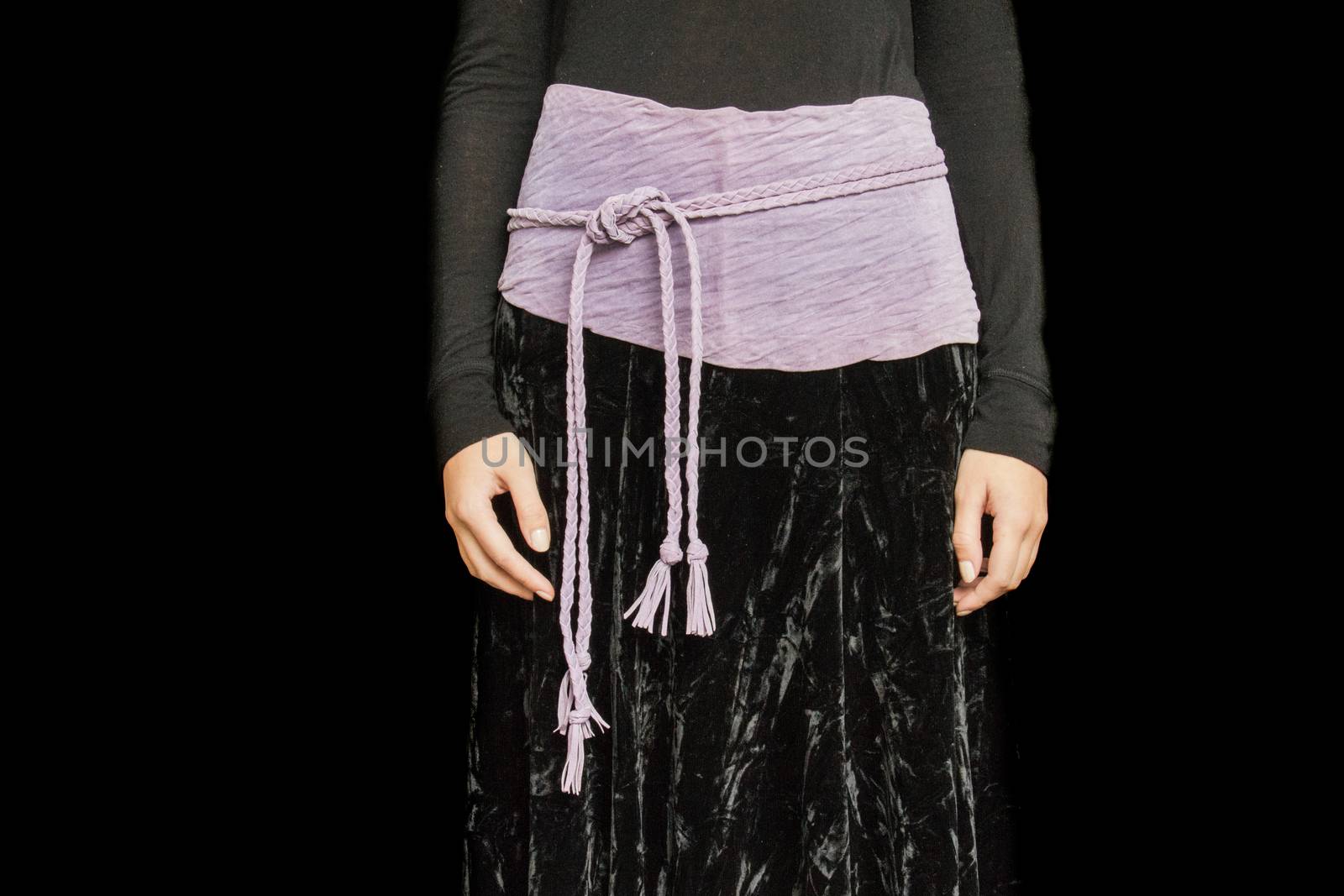 Black and Purple Dress cropped at the Waist height wit a waistband forming a Bow