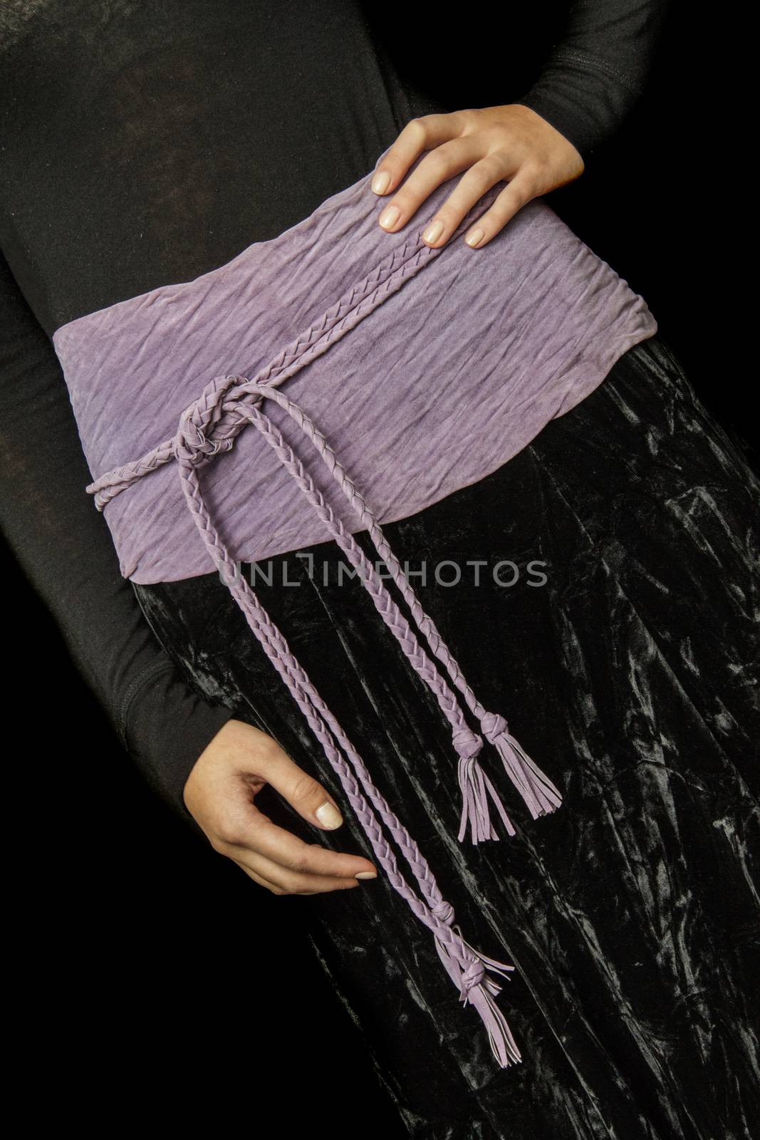 Black and Purple Dress cropped at the Waist height wit a waistband forming a Bow