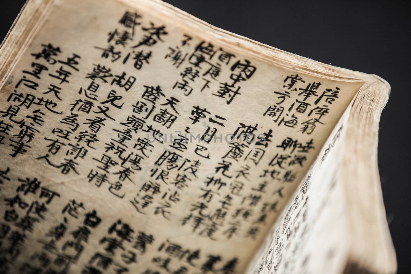 Closeup of a Old and Opened Asian Calligraphy Book