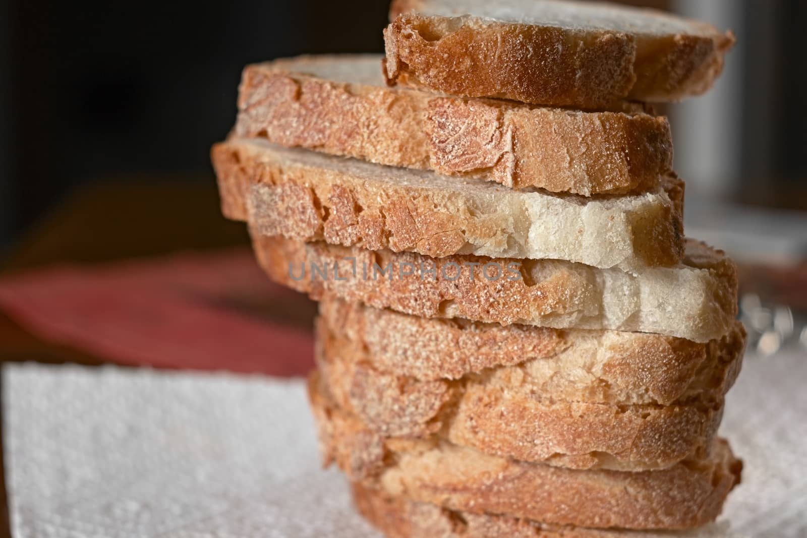 picture of food, sliced bread taken up by near