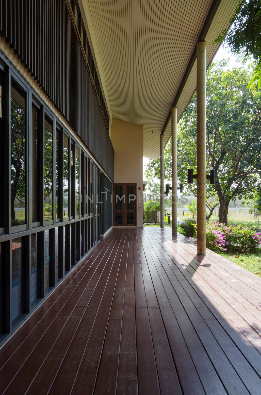 Empty terrace in tropical building