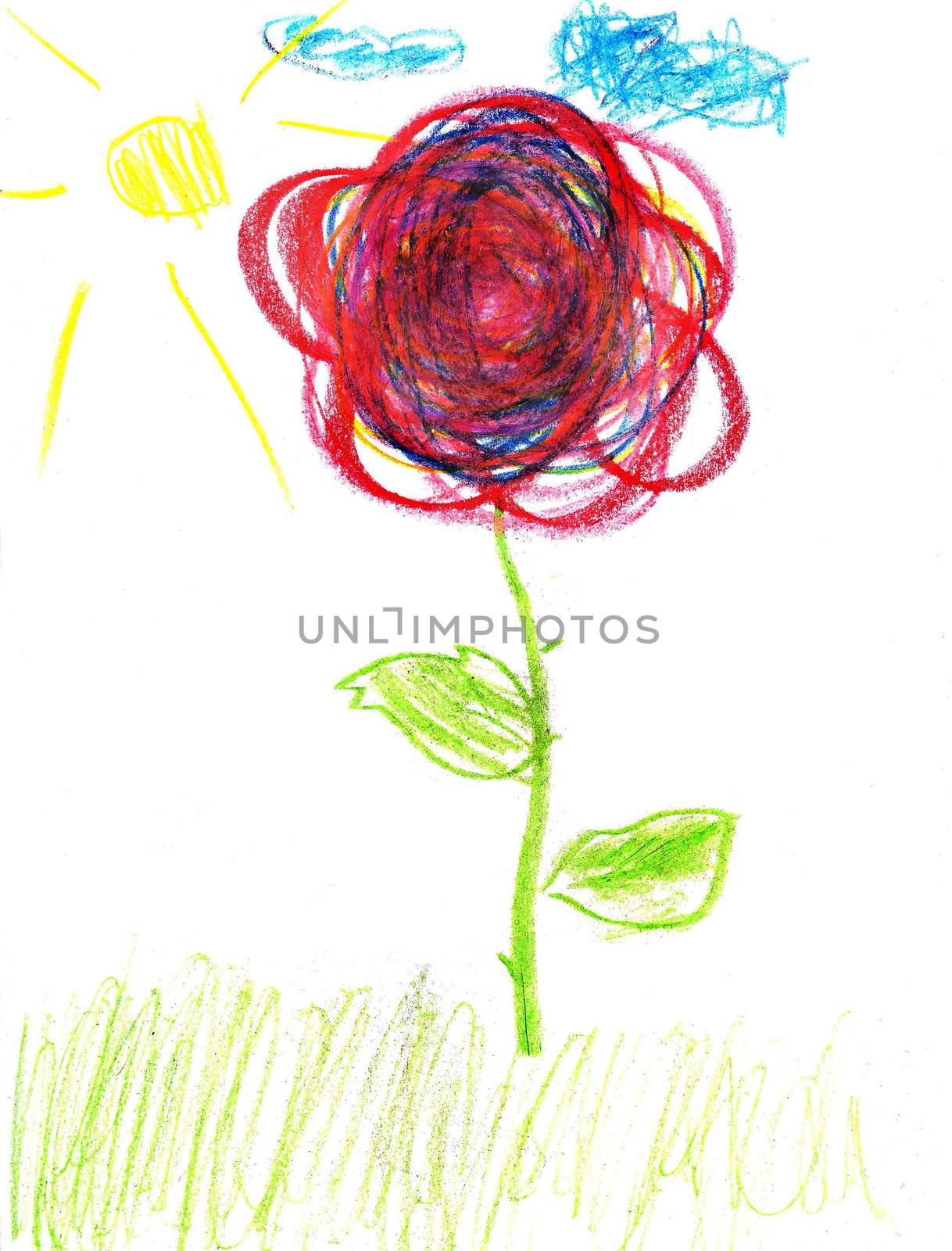 Cute kids drawing of a flower by Strekalova