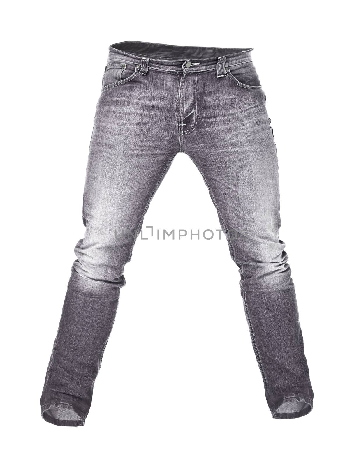 Worn black jeans isolated on white background