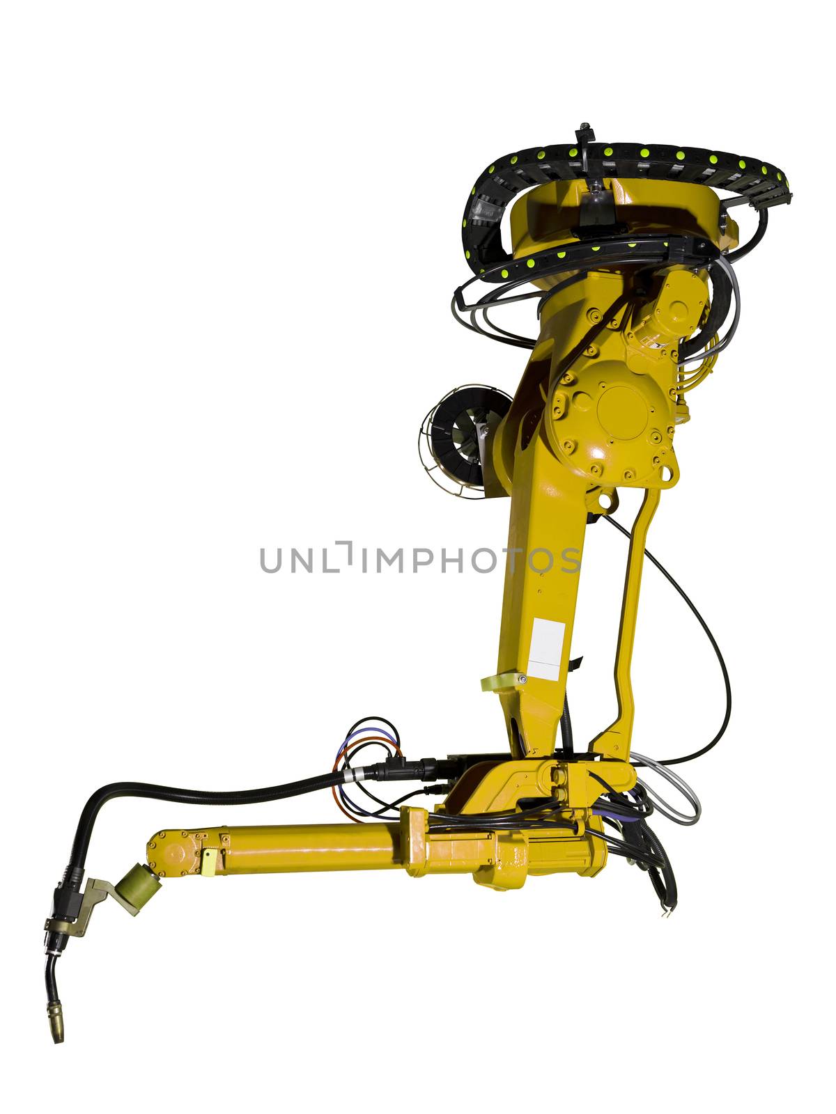 Yellow Industrial machine part on white background
