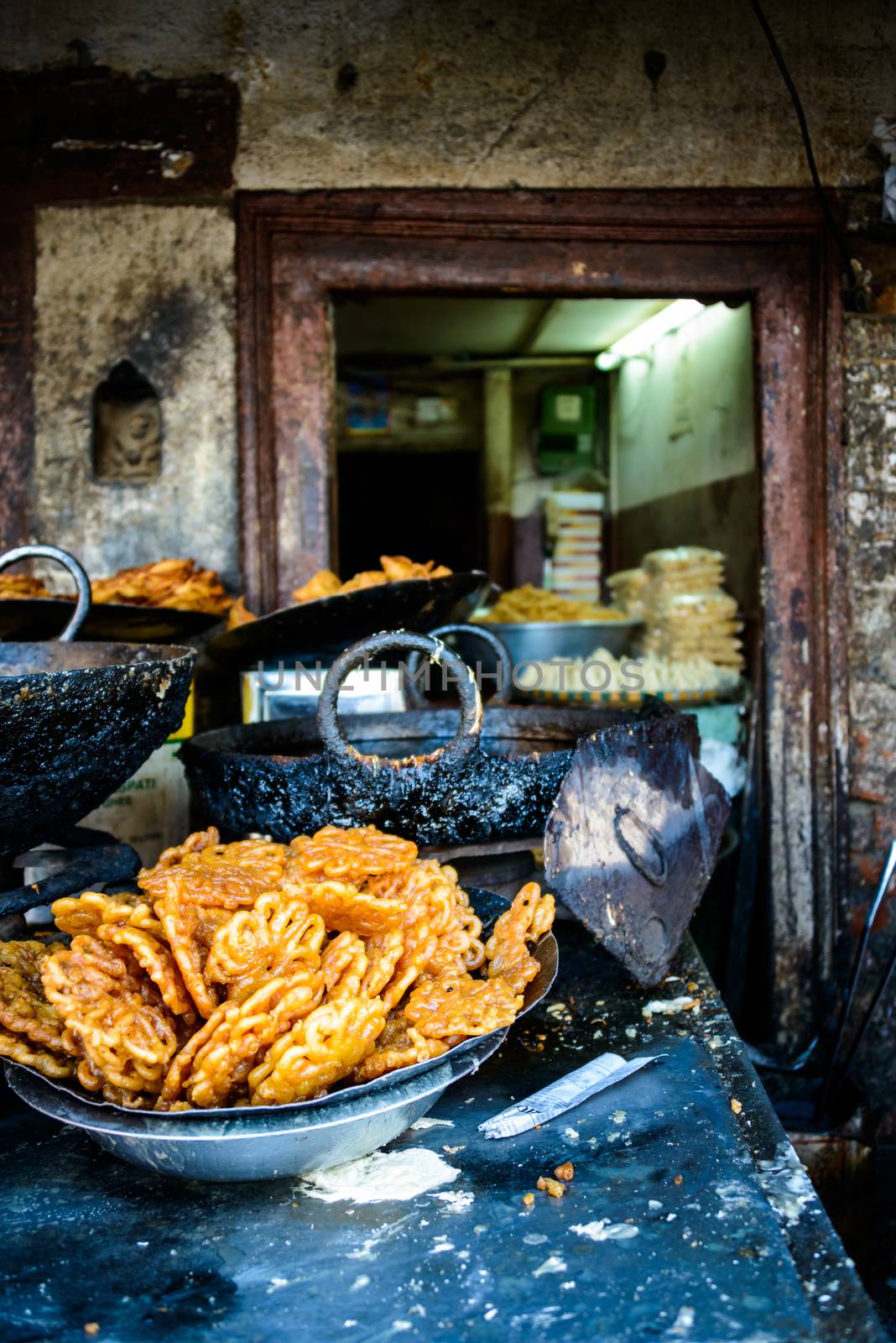 Jilebis in a dessert shop in Kathmandu, Nepal