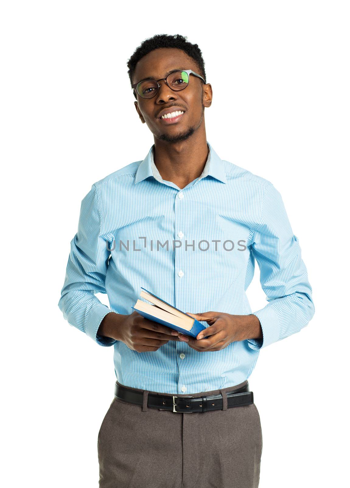 African american college student with books in his hands standin by vlad_star