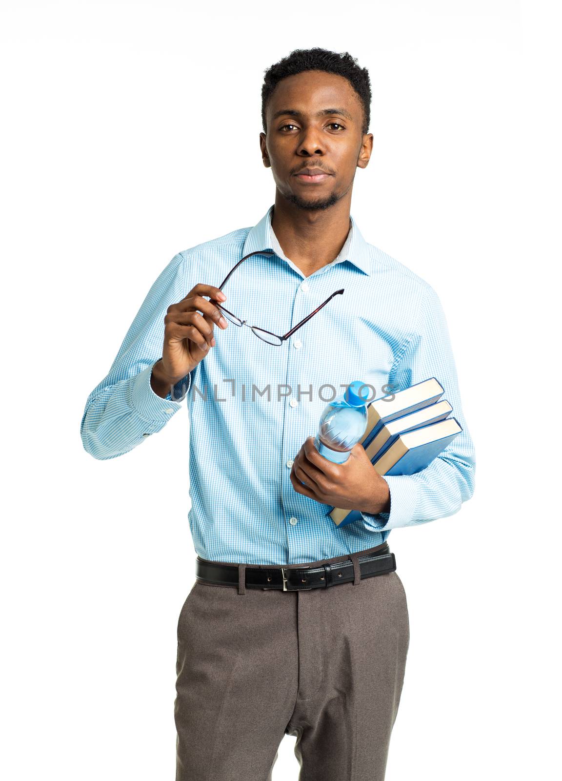 African american college student with books in his hands standin by vlad_star