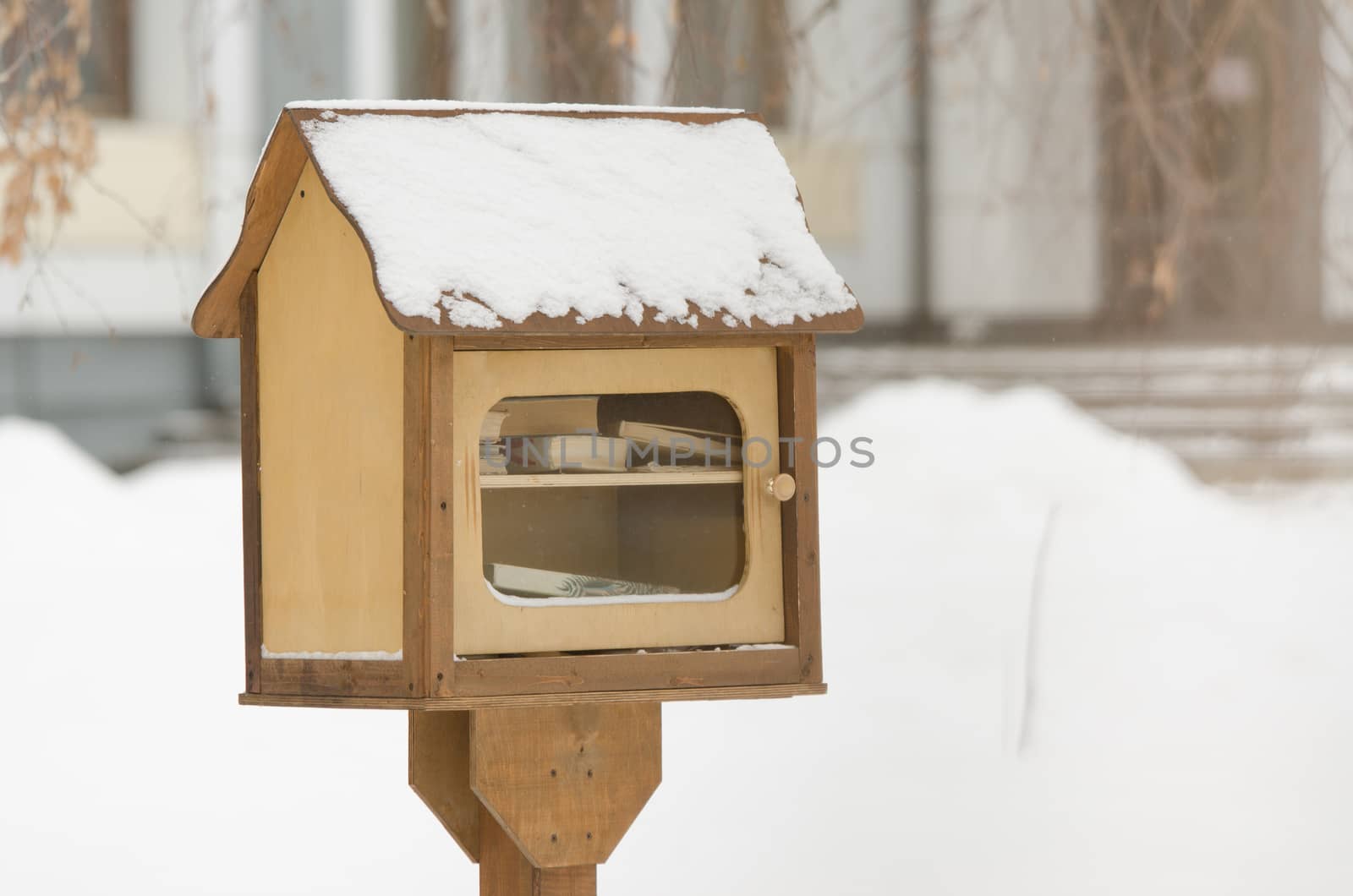Street library in the form of a small booth with free books