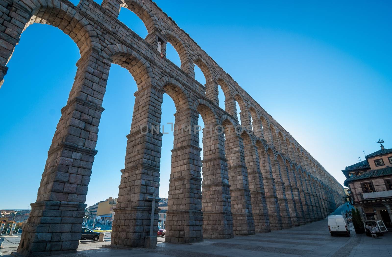 The ancient Roman aqueduct in Segovia.