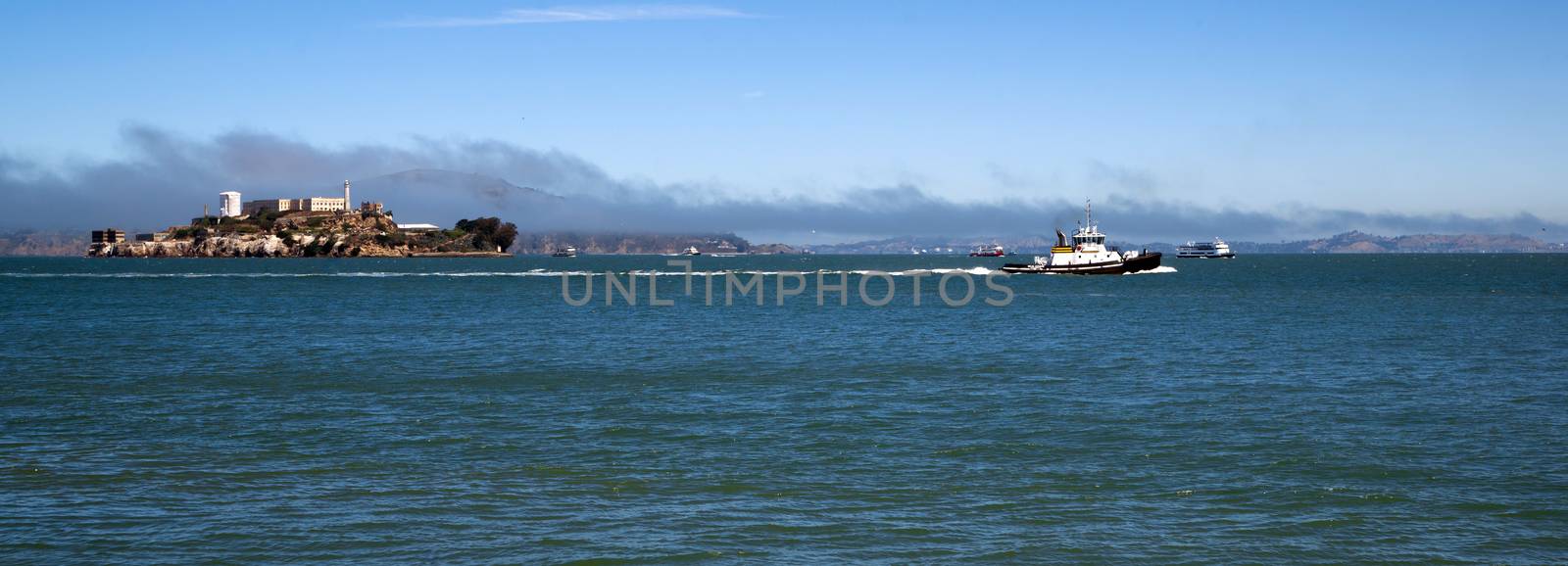 Boats Churn Bay Water Tug Boat Ferry Alcatraz Island San Francis by ChrisBoswell