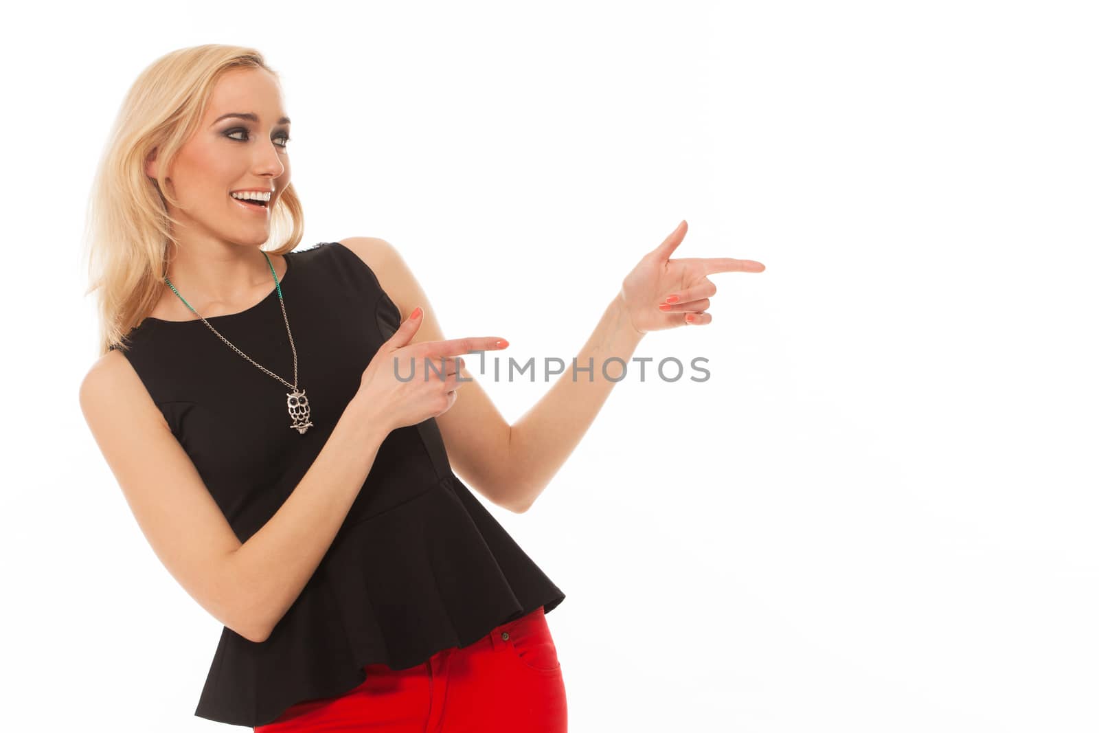 Portrait of beautiful caucasian woman isolated over white background