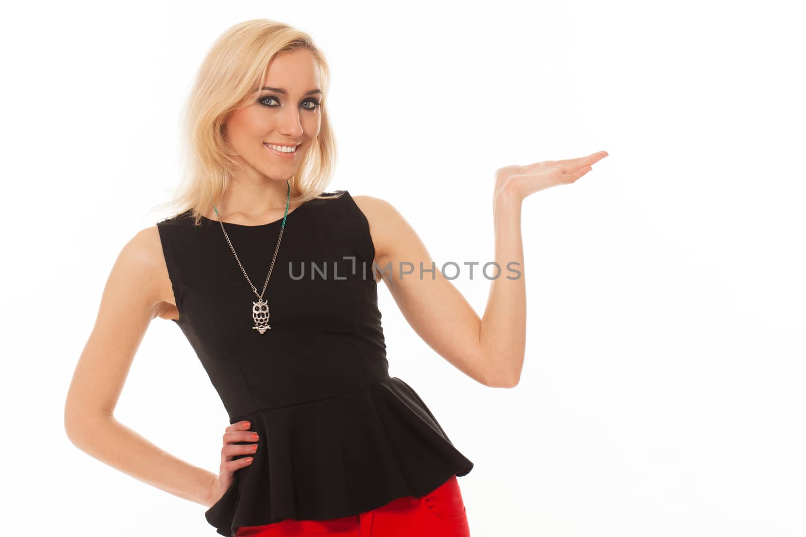 Portrait of beautiful caucasian woman isolated over white background