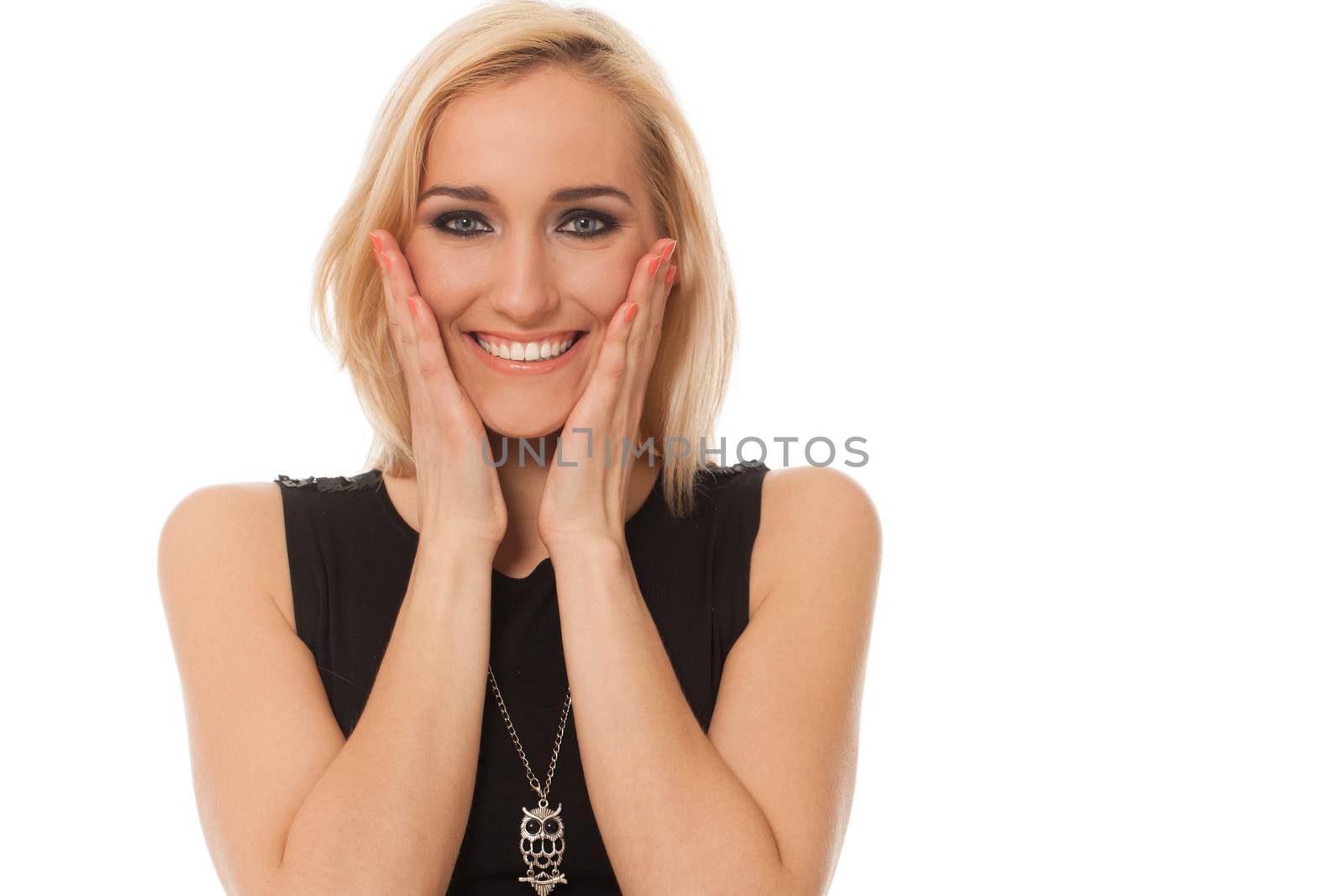 Closeup portrait of beautiful blond young caucasian woman