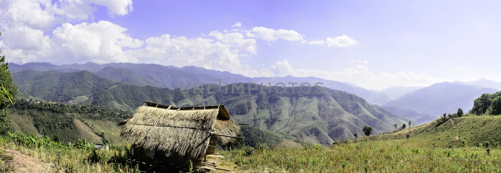 Panorama of Mountain and Blue Sky Landscape in Countryside of Th by kobfujar