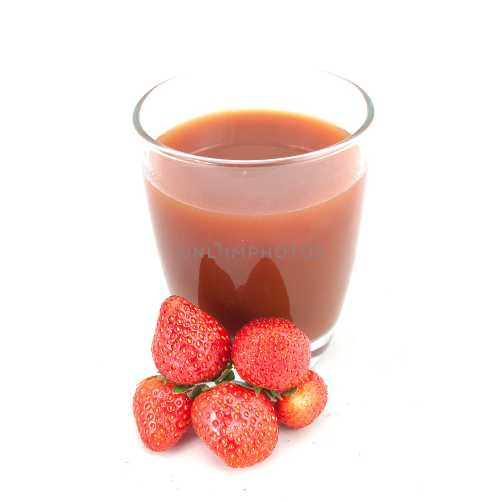 Full juice fresh ripe red strawberries isolated on white .