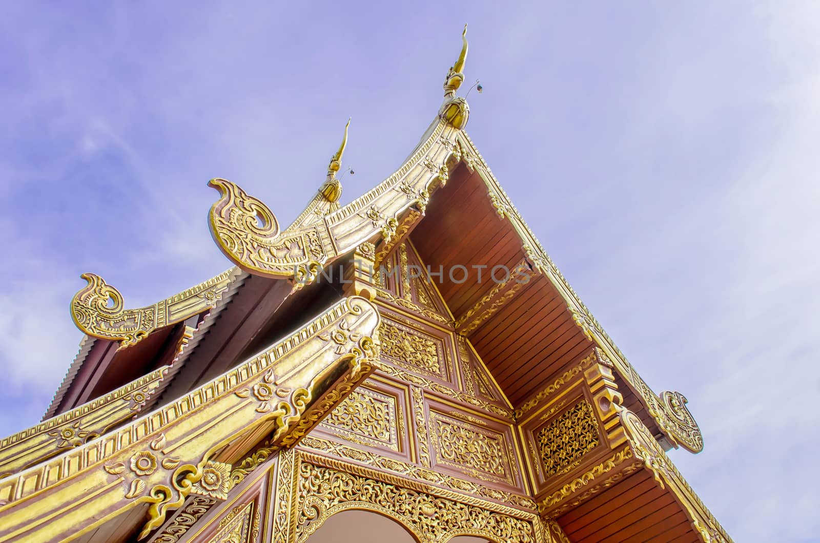 Buddhist Temple Art with Naga Structure on Gable by kobfujar