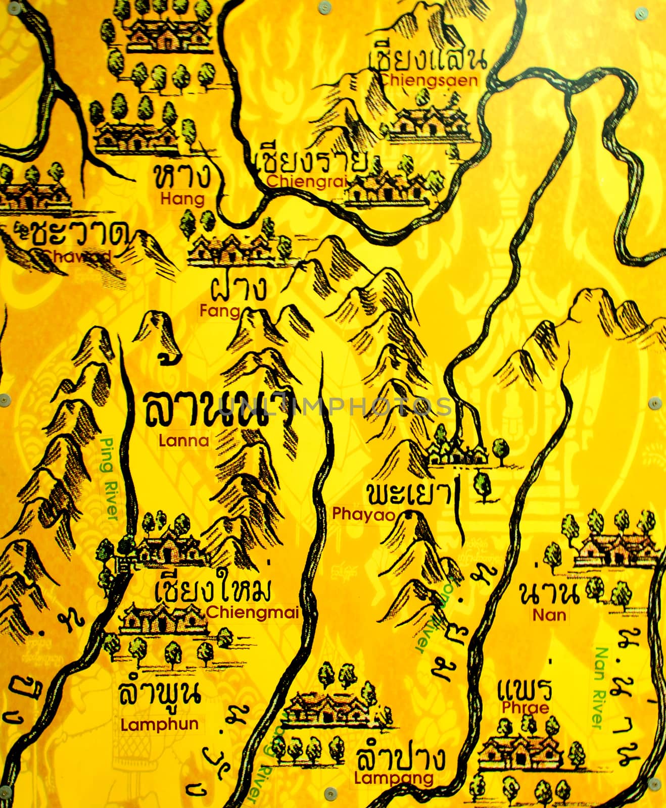 The Ancient Map of Lanna,Northern of Thailand.