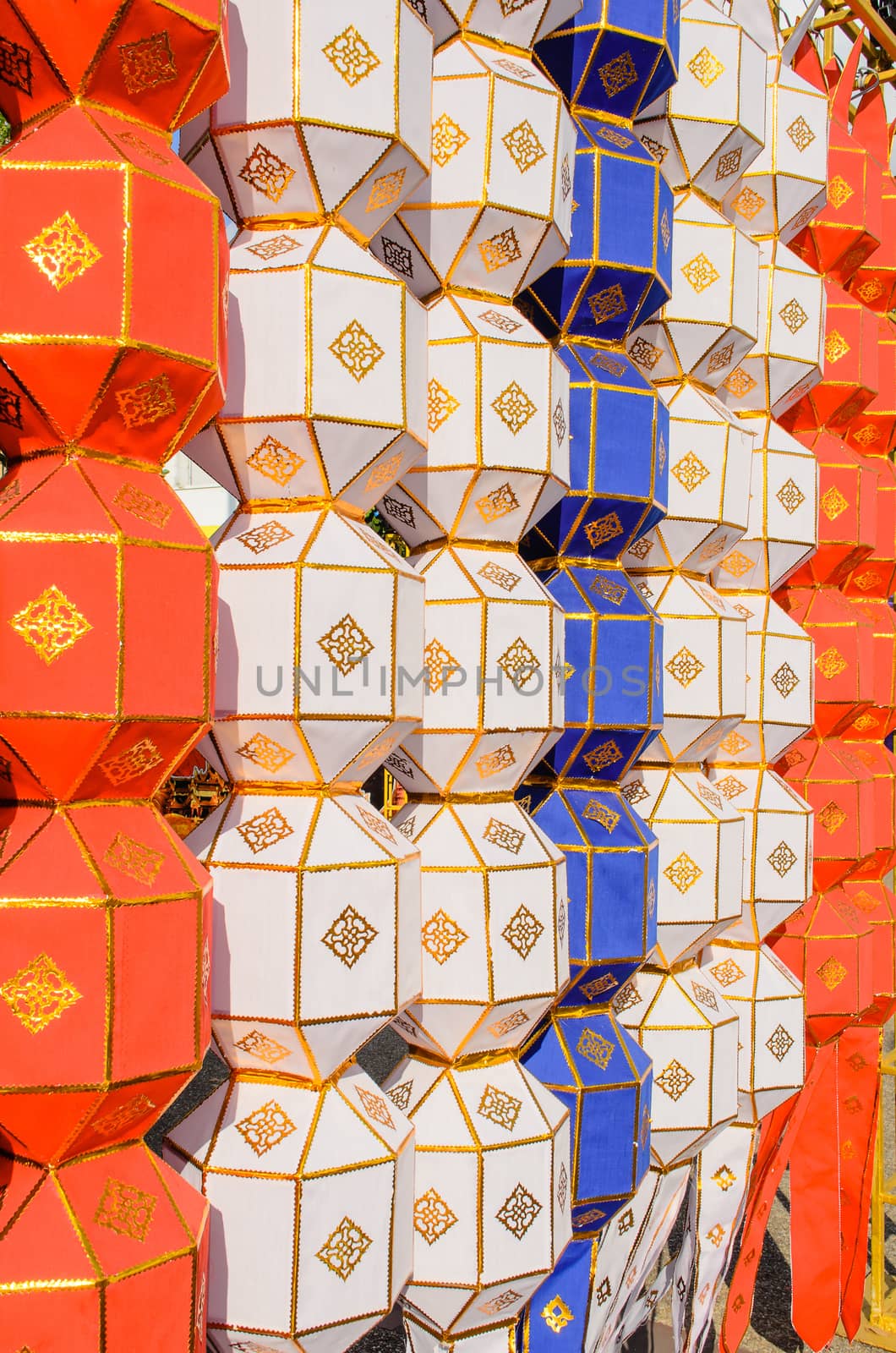 The Colorful Hanging Paper Lantern in Festival of Thailand.