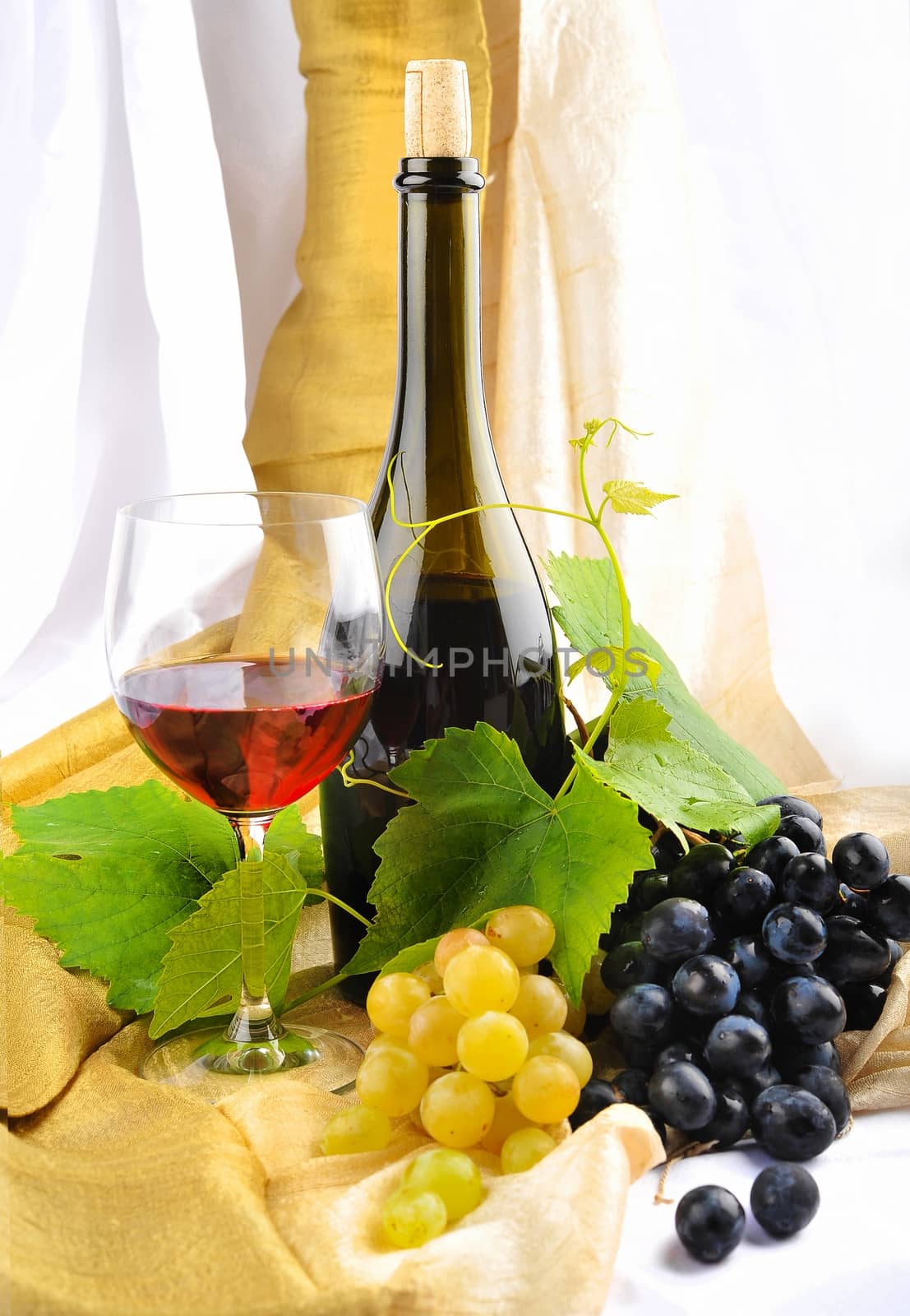 Wine and Grapes Setup with wine bottles and grapes